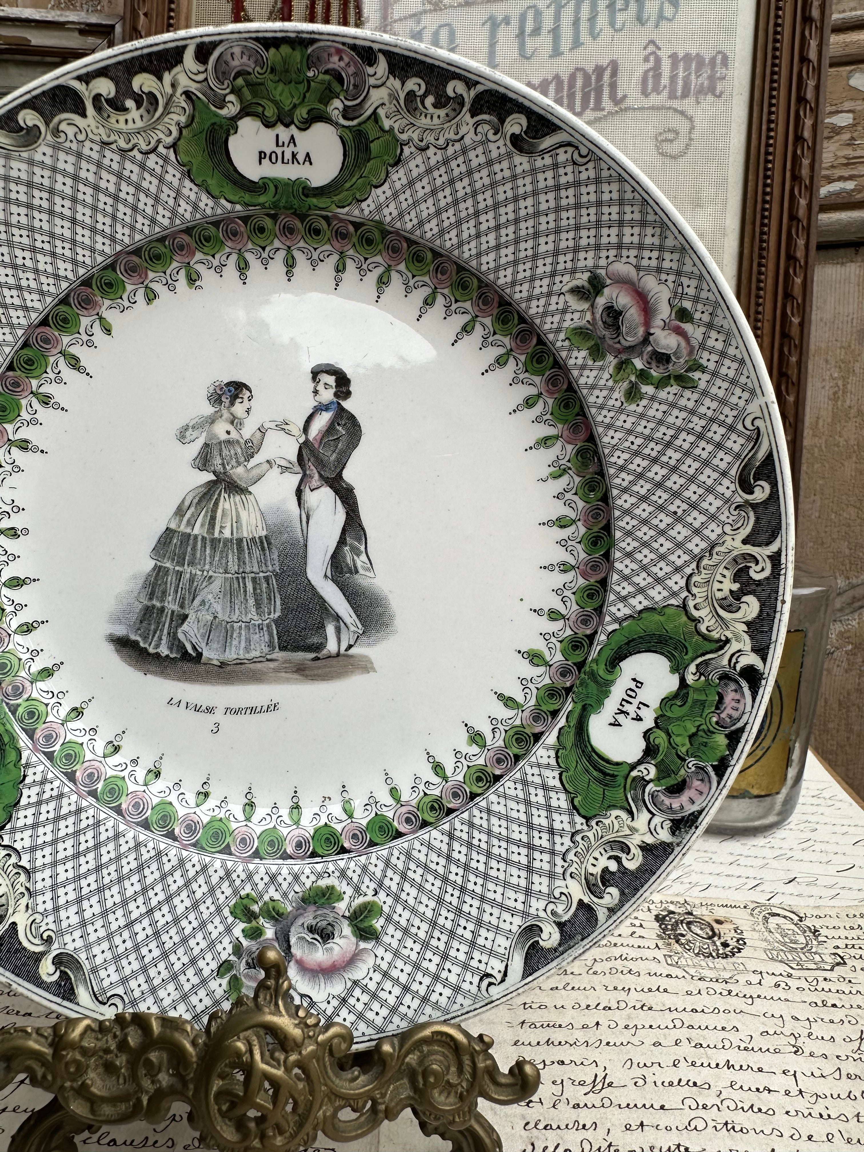 Assiette polychrome Creil et Montereau - La Polka - 1844