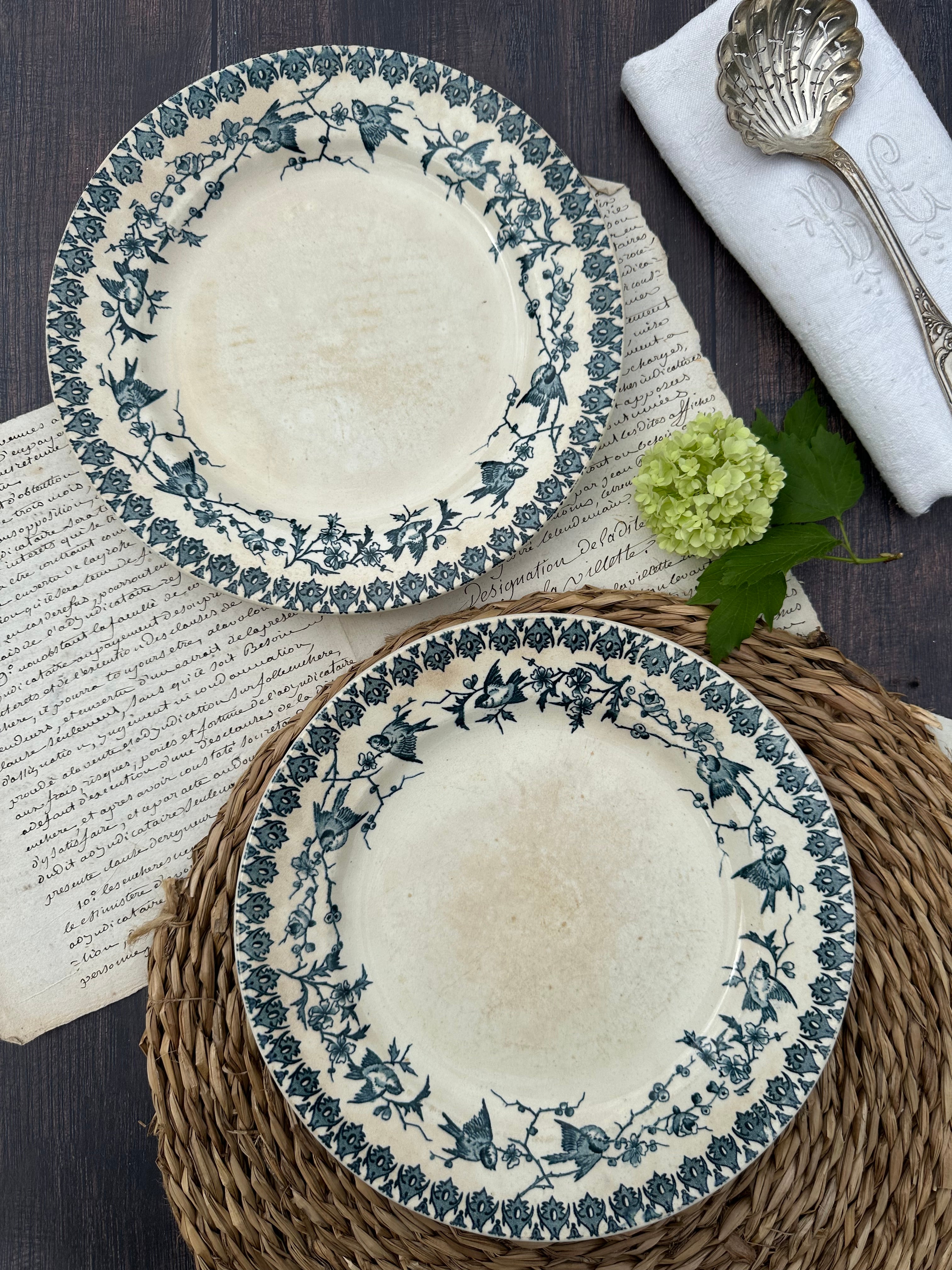 Reserved - 9 Choisy le Roi Lyonnais pattern plates (8 dinner plates and one dessert plate)