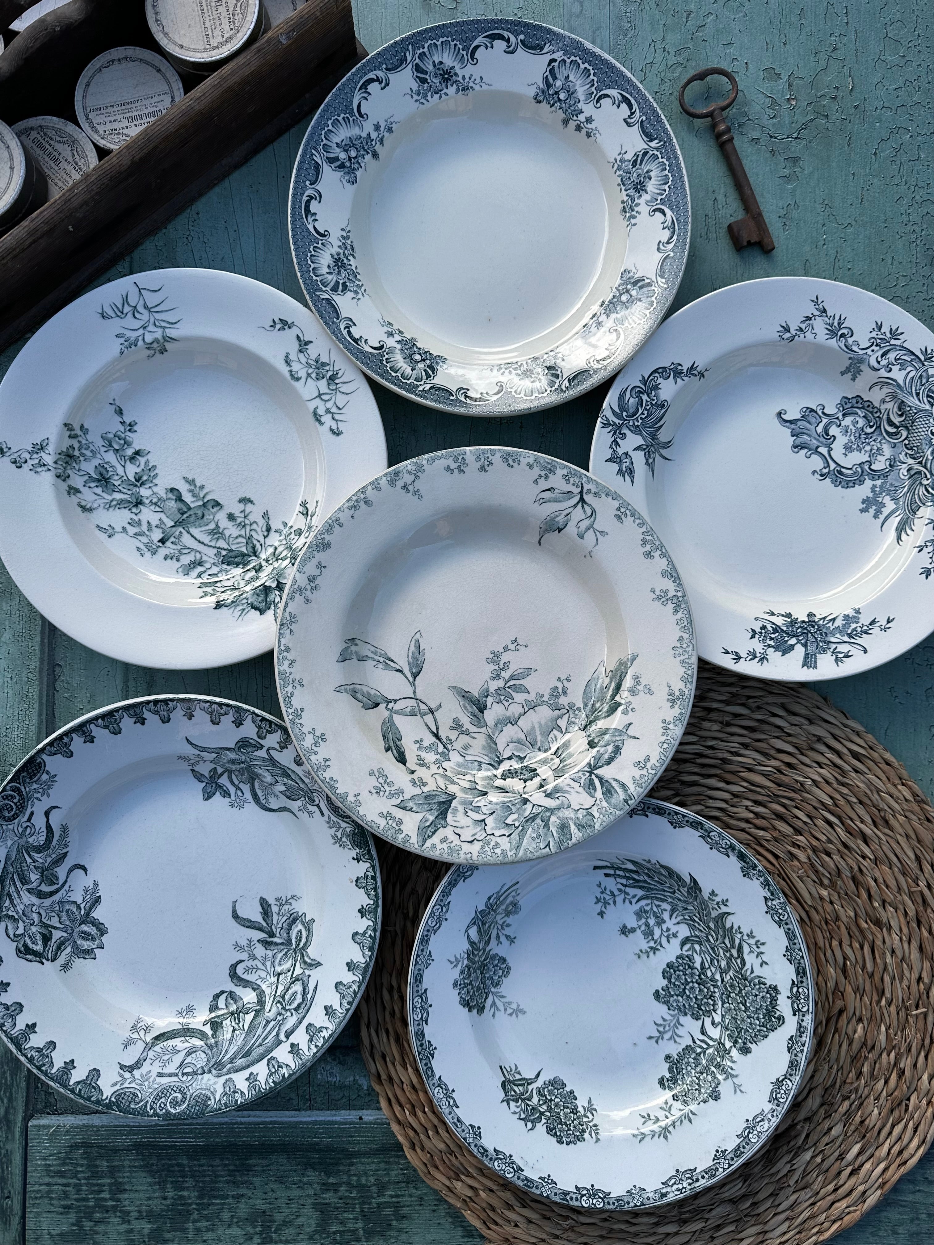 I. Suite de 6 assiettes creuses terre de fer dépareillées