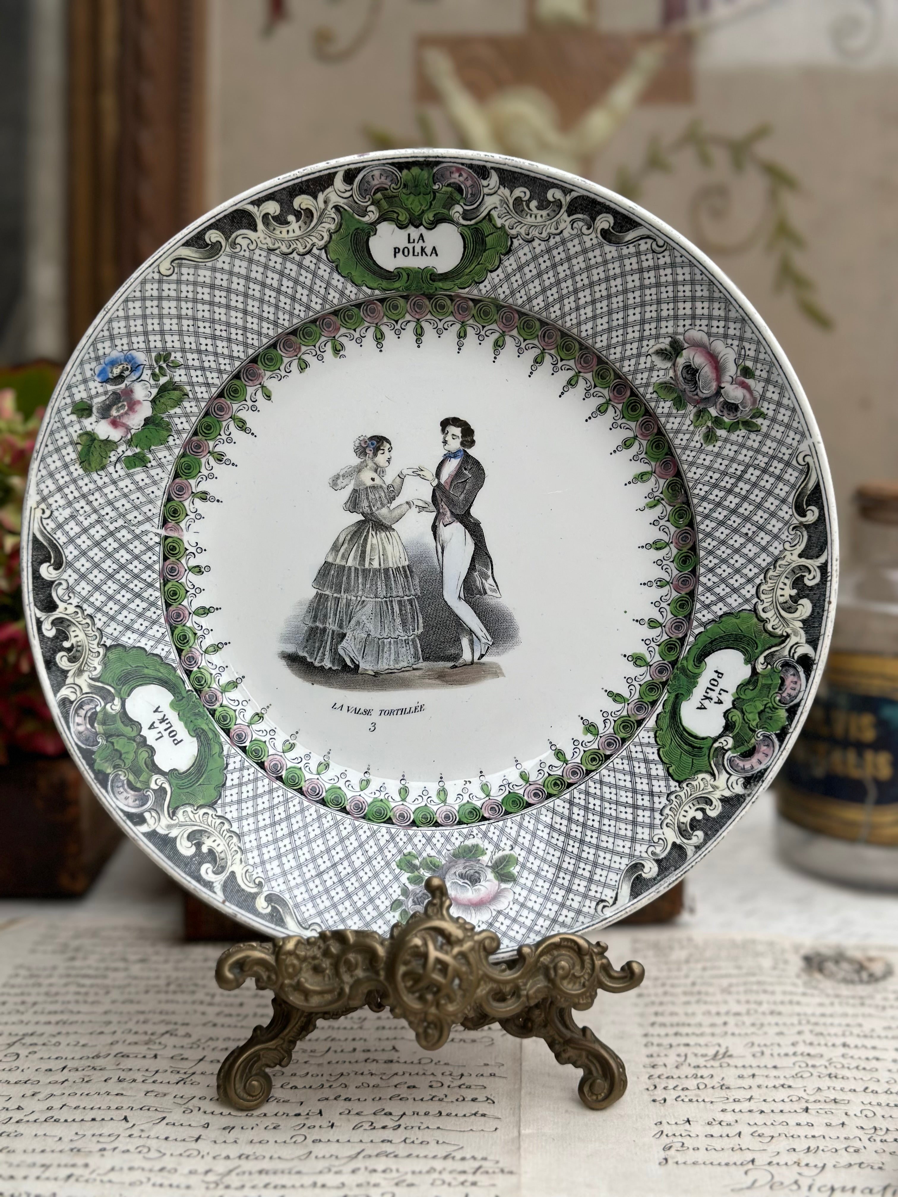 Assiette polychrome Creil et Montereau - La Polka - 1844