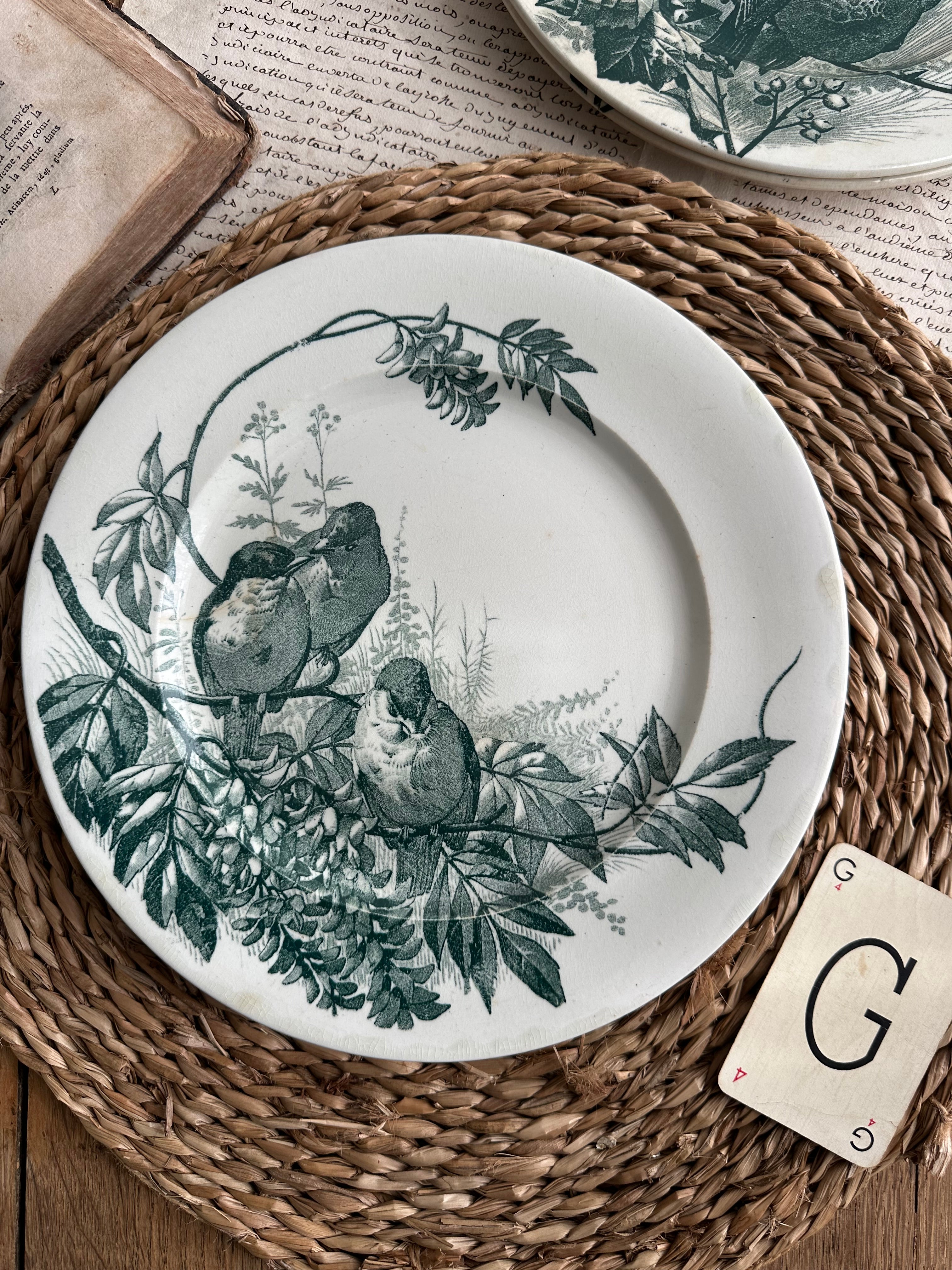 Assiette plate Jules Vieillard Bordeaux modèle Oiseaux