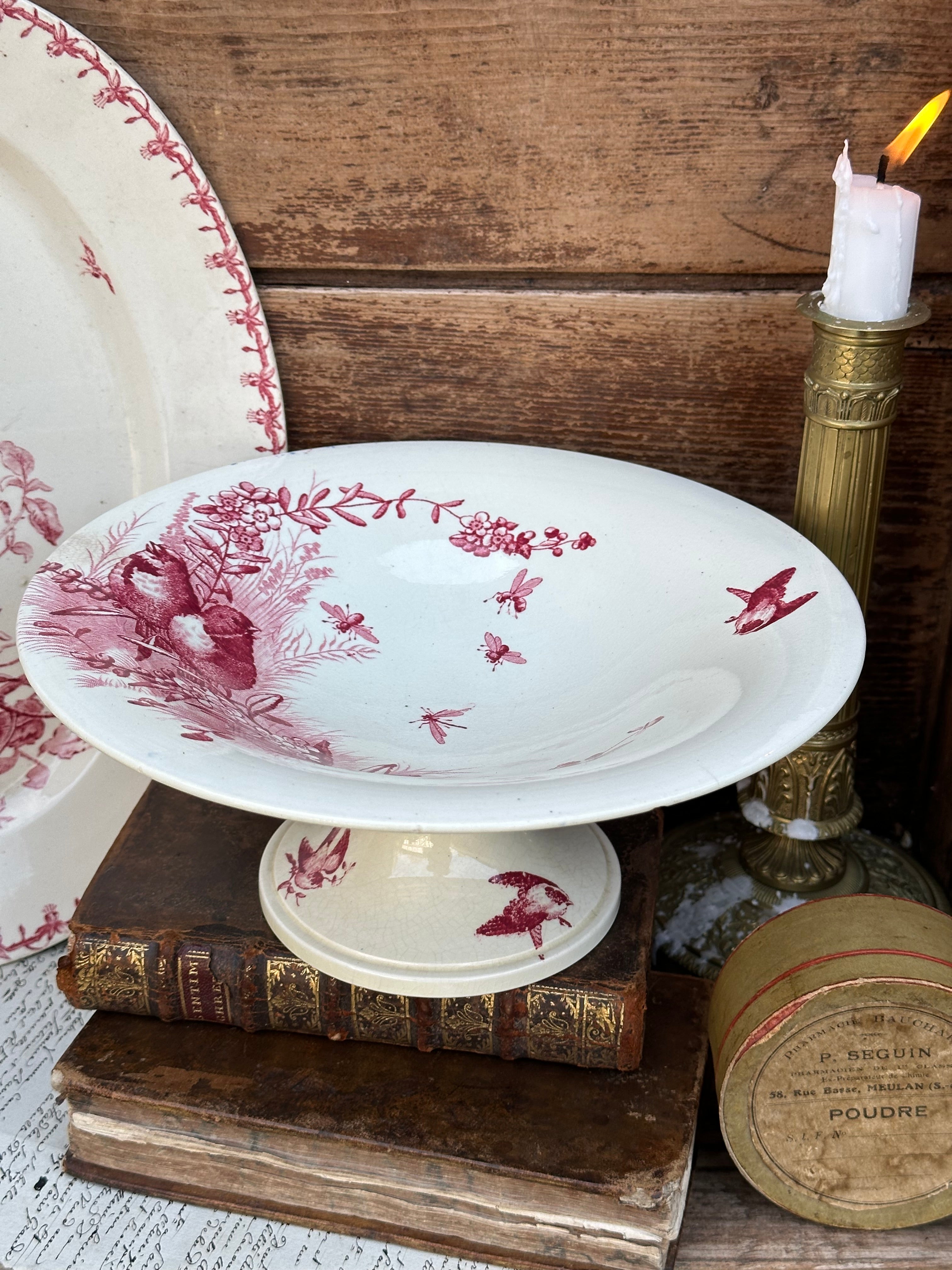 Jules Vieillard Bordeaux Birds Pattern Compote Dish