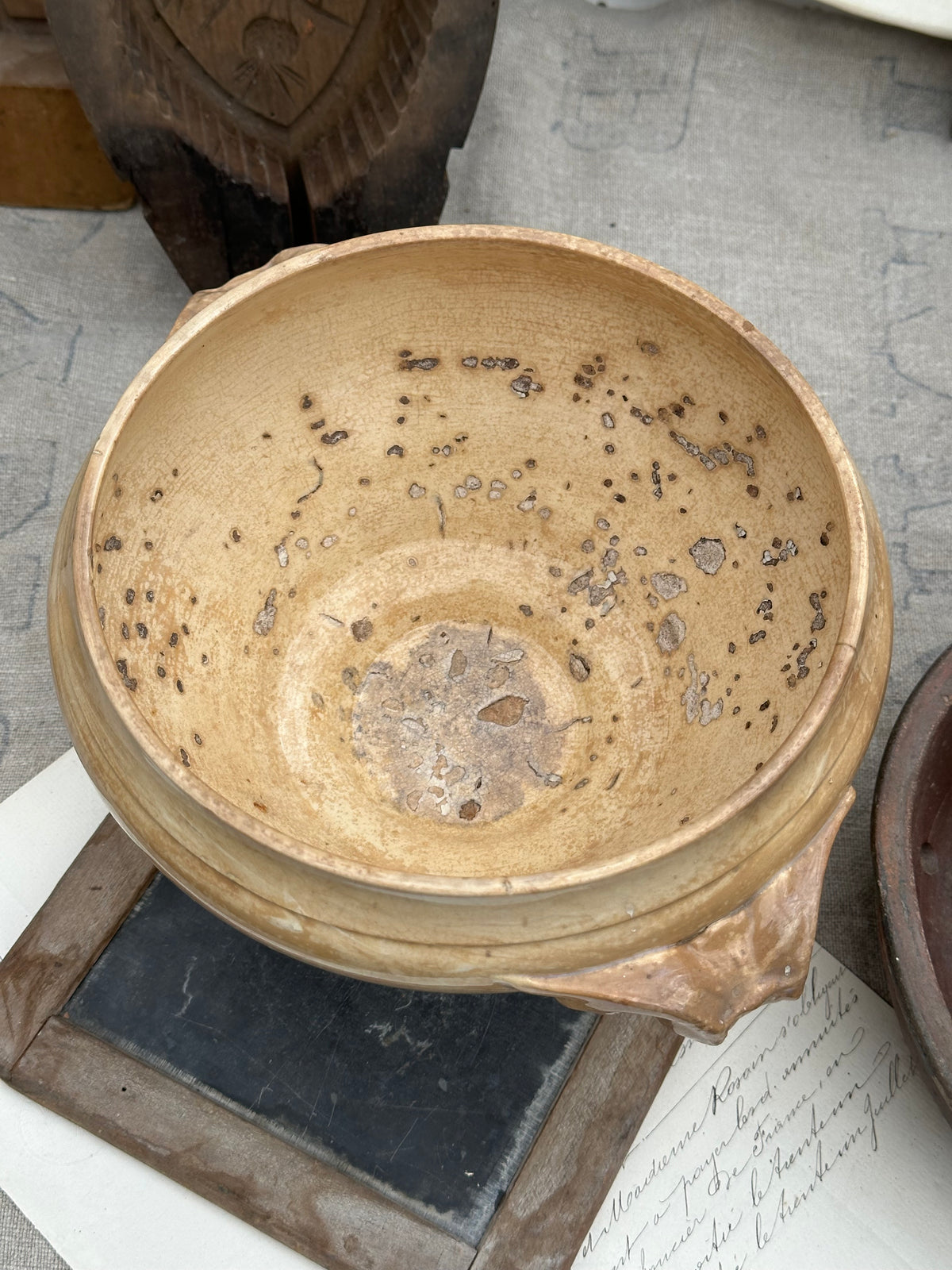 Small patinated Sarreguemines soup tureen