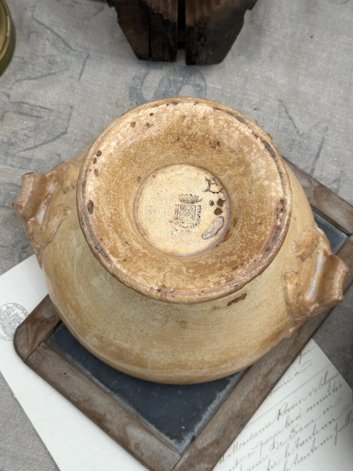 Small patinated Sarreguemines soup tureen