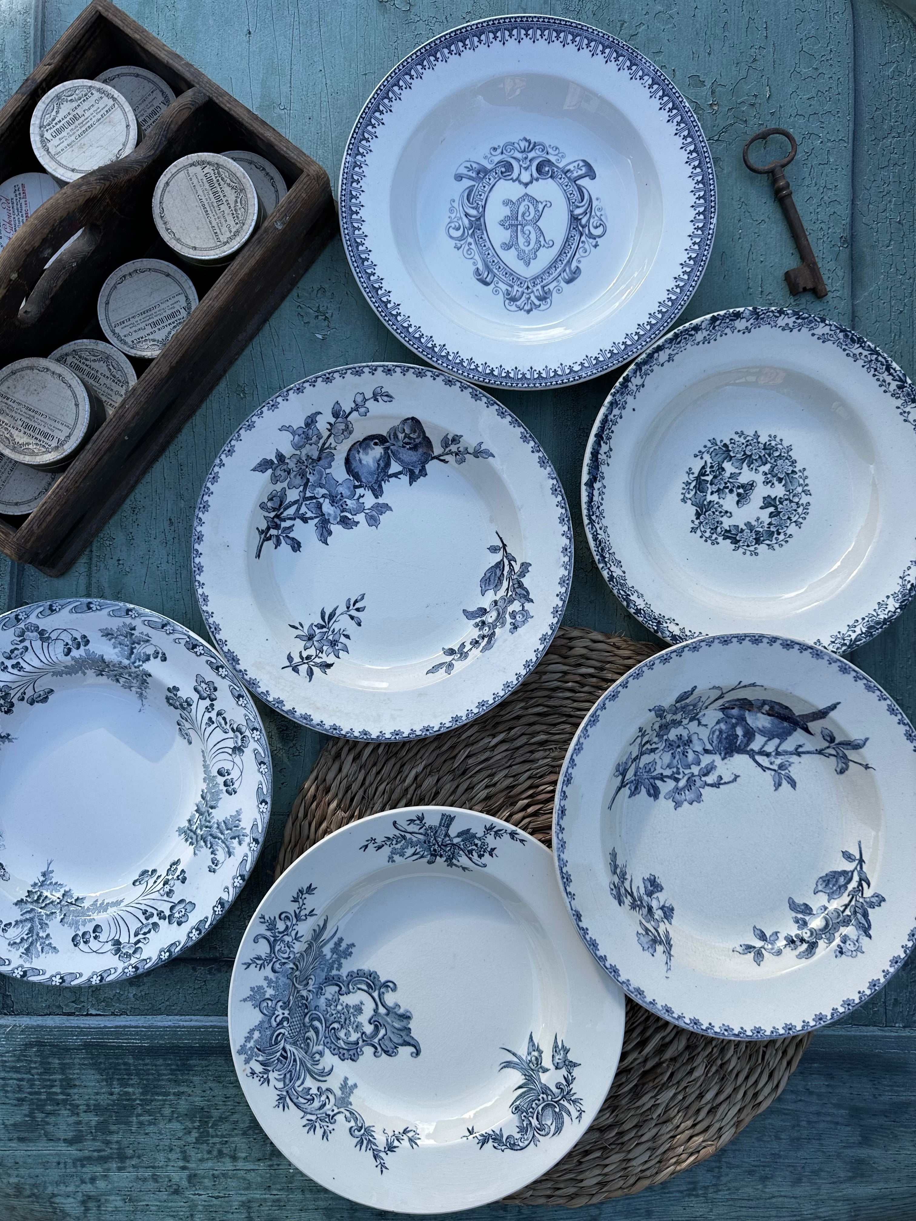 II. Suite de 6 assiettes creuses terre de fer dépareillées