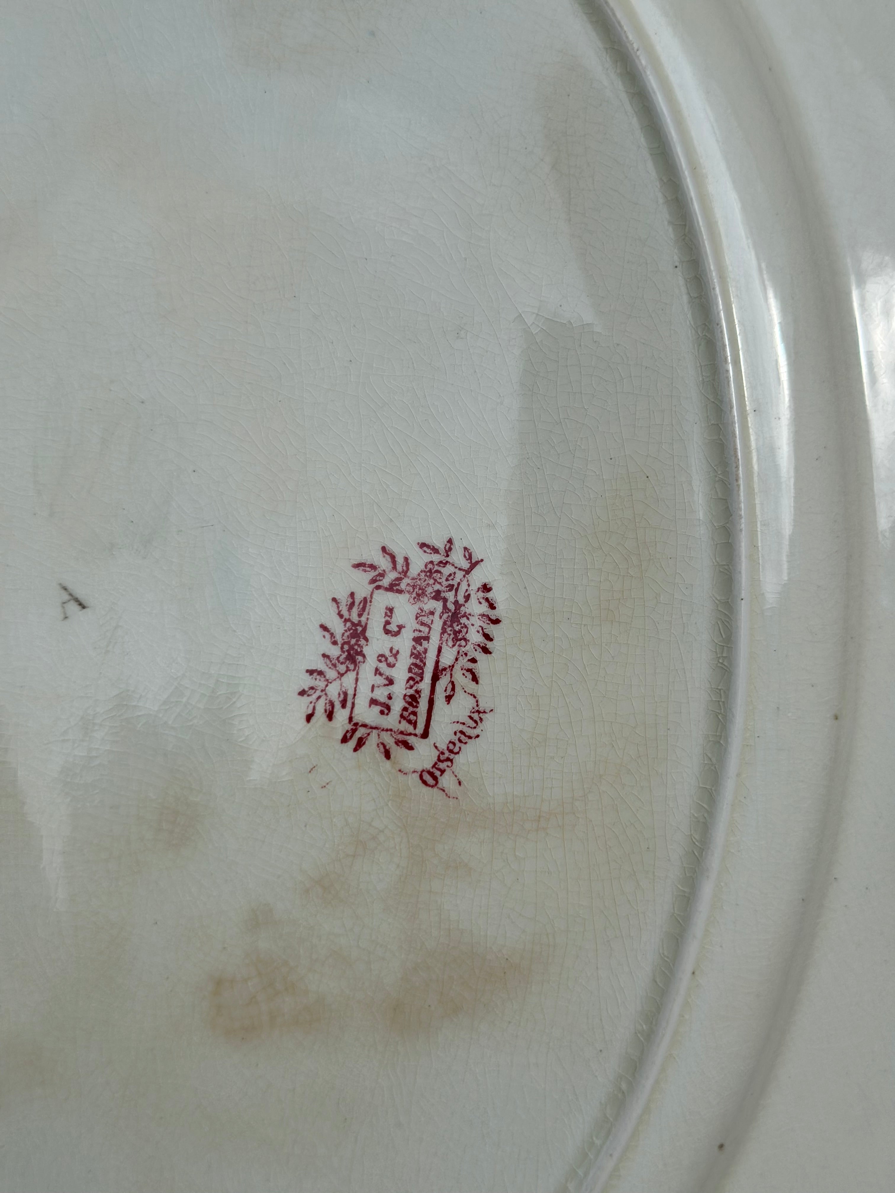 Plat ovale terre de fer Jules Vieillard Bordeaux modèle Oiseaux -1875