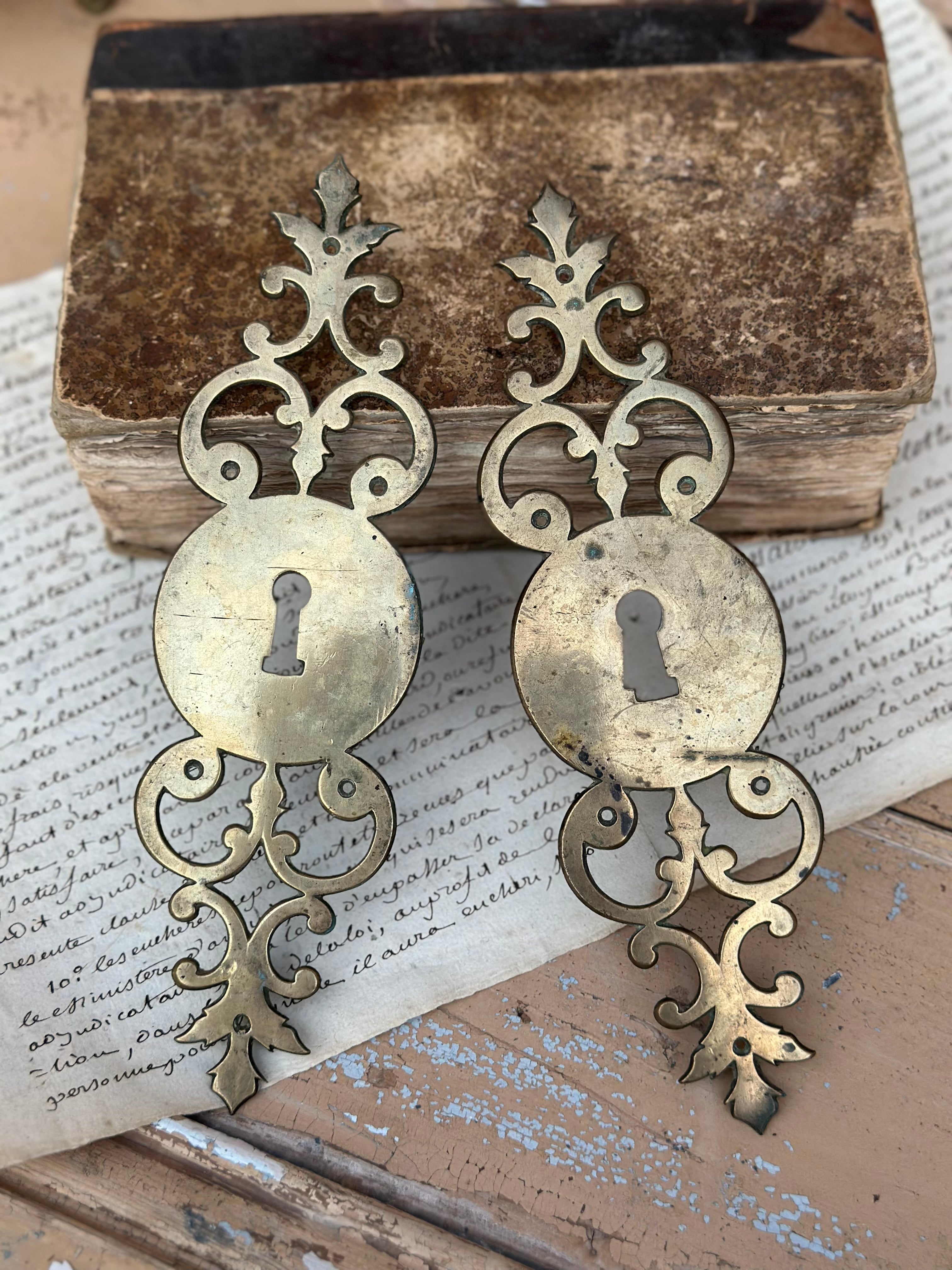 Pair of antique brass door plates
