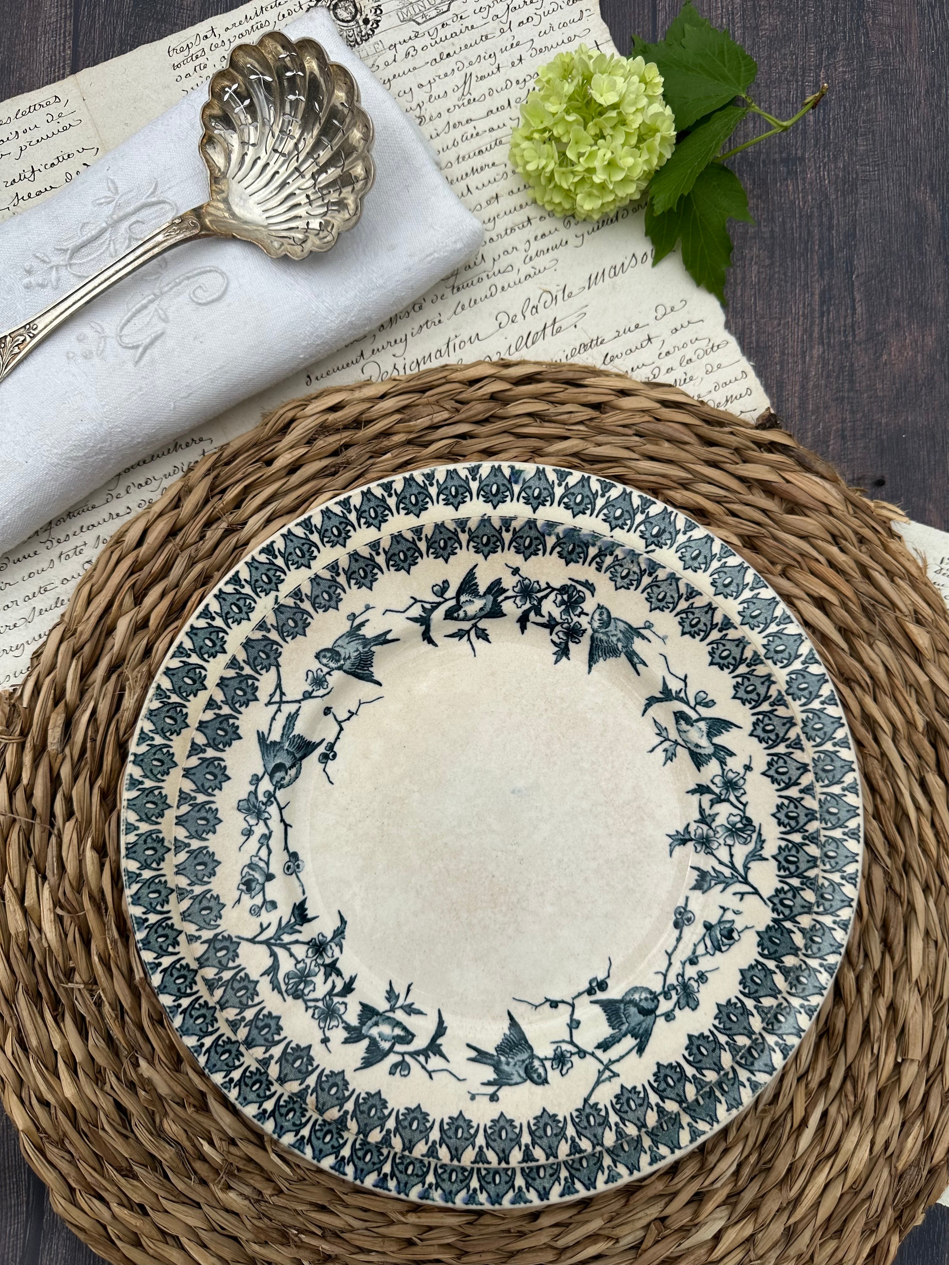 Reserved - 9 Choisy le Roi Lyonnais pattern plates (8 dinner plates and one dessert plate)