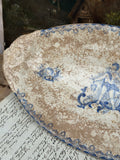 Large, heavily patinated ironstone Onnaing relish dish, AMOURS pattern