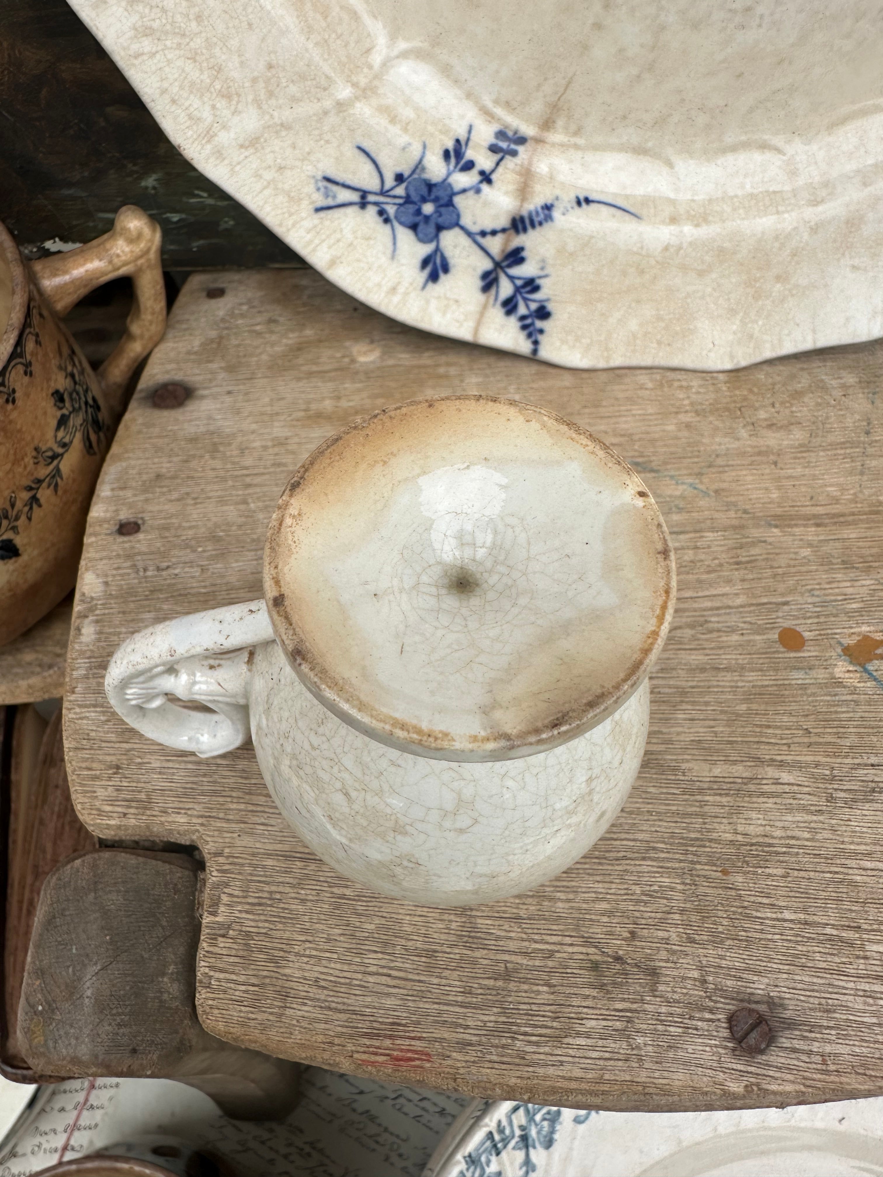 Antique "terre de fer" cream pot (Creil?, Gien?, Choisy le Roi?)