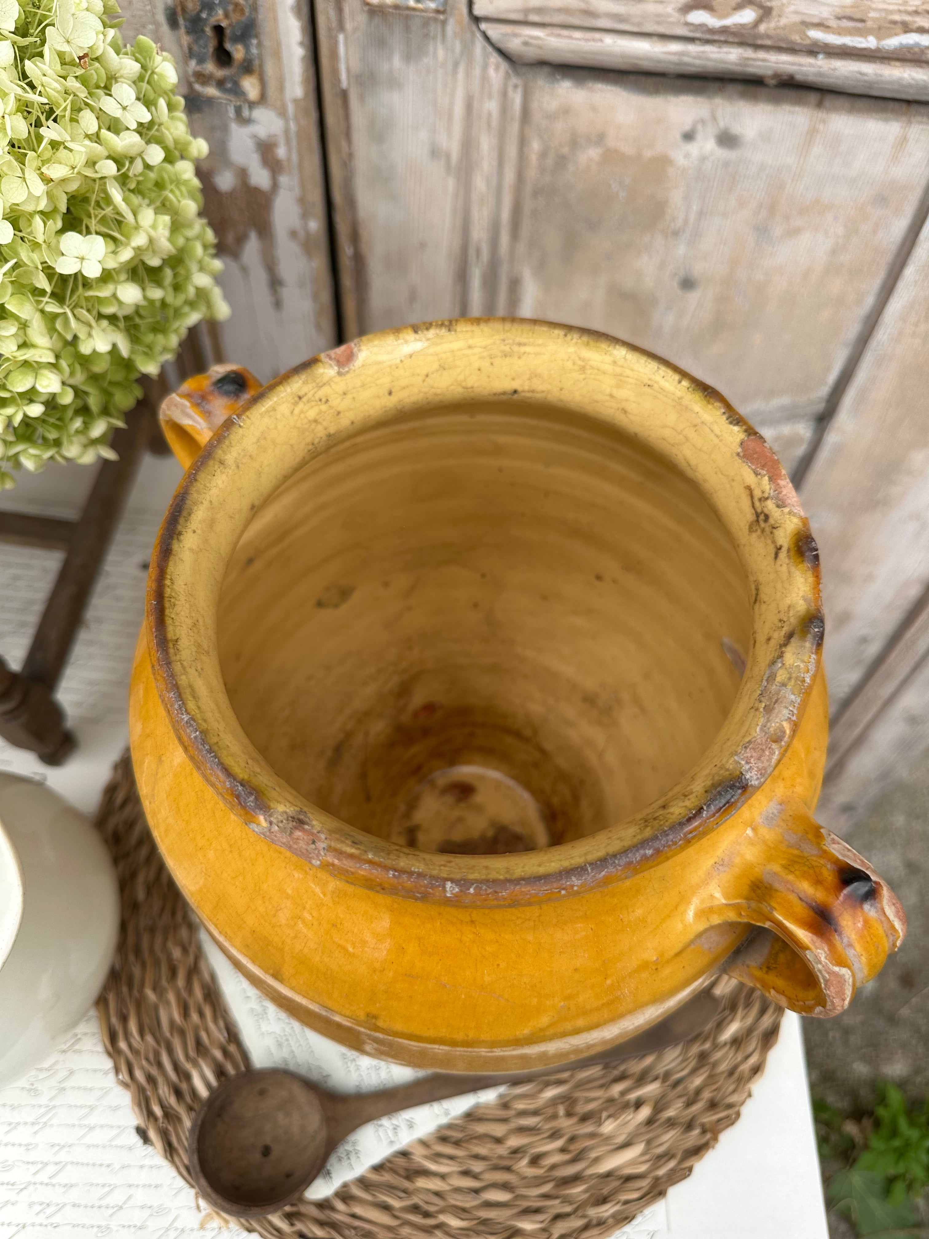 Grand pot à graisse jaune terre cuite vernissée - XIXème - 28,50cm