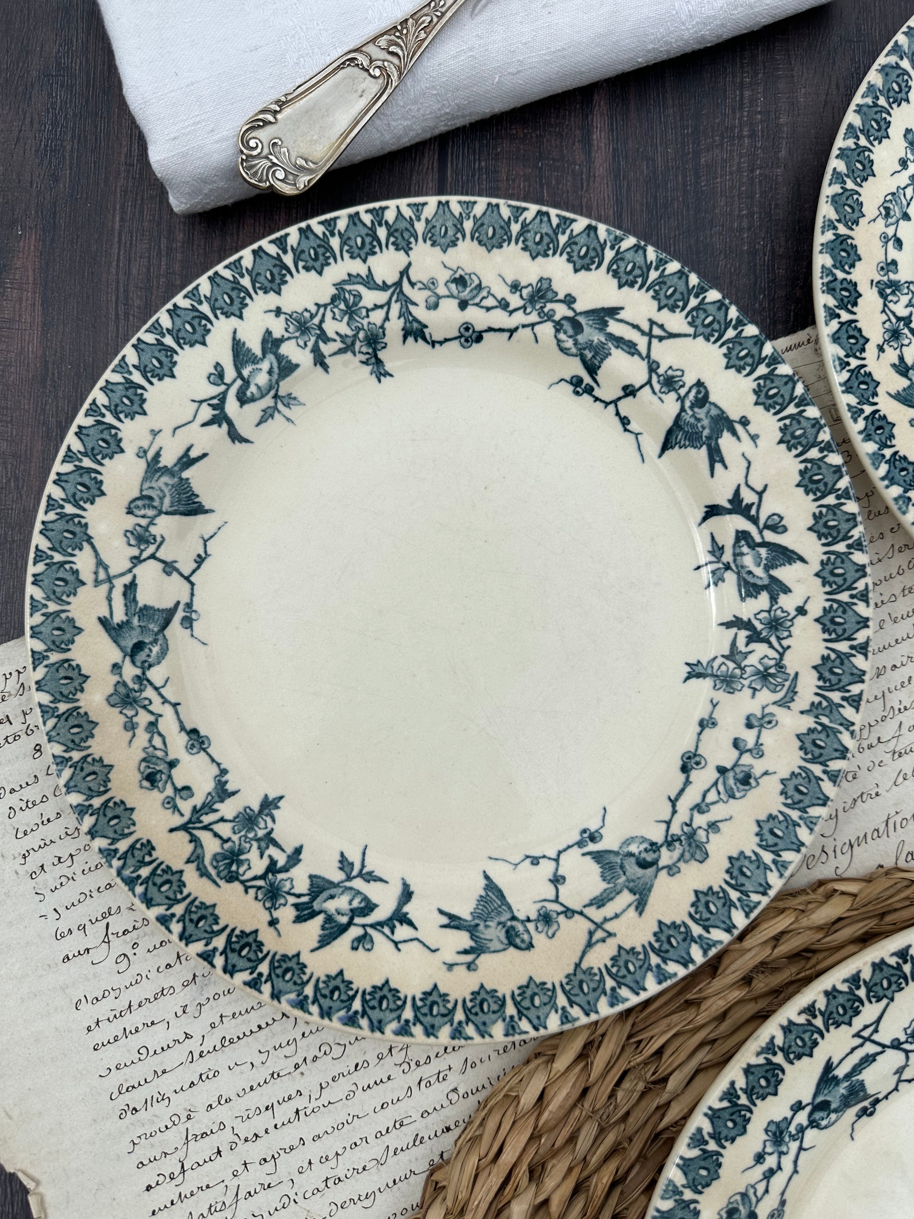Reserved - 9 Choisy le Roi Lyonnais pattern plates (8 dinner plates and one dessert plate)