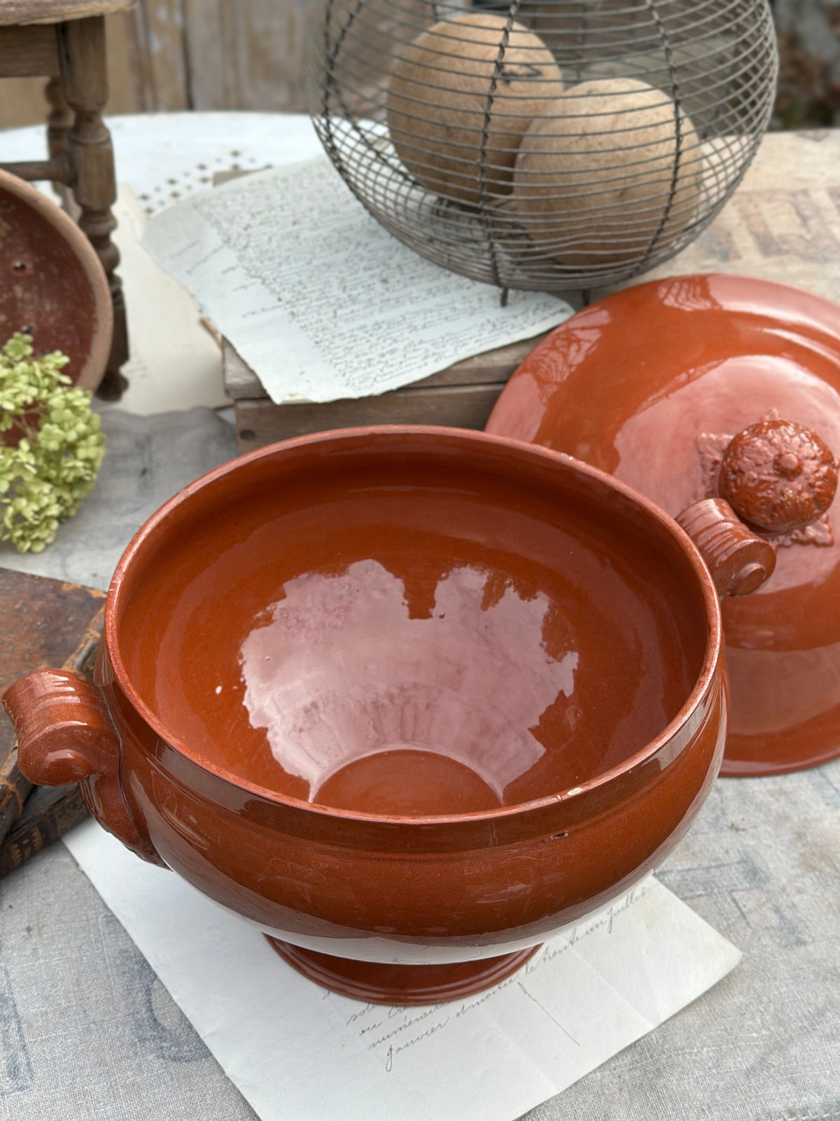 Rare grande soupière Sarreguemines glaçure carmélite