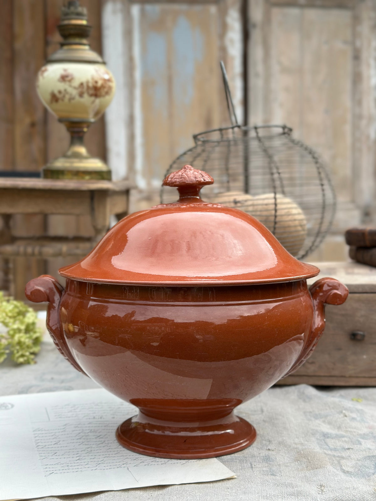 Rare grande soupière Sarreguemines glaçure carmélite