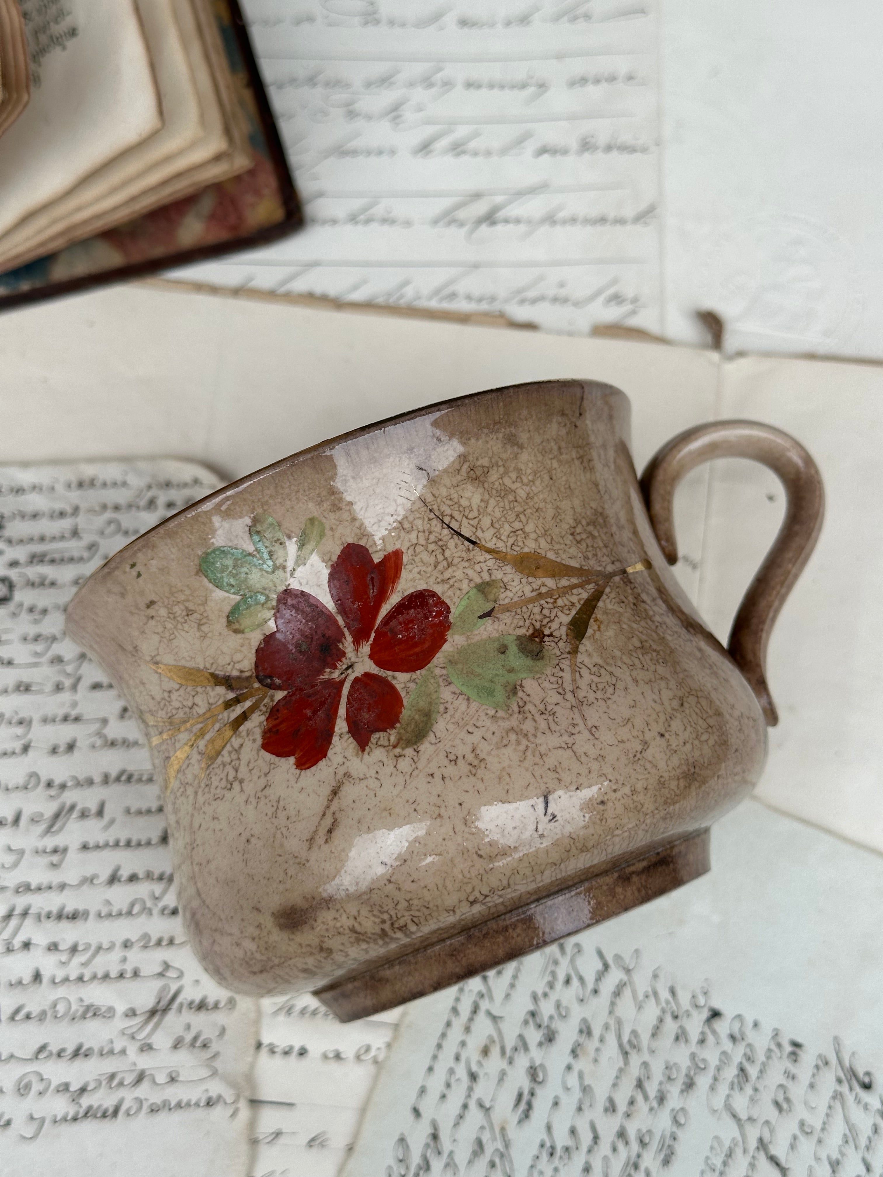 Large patinated chocolate cup