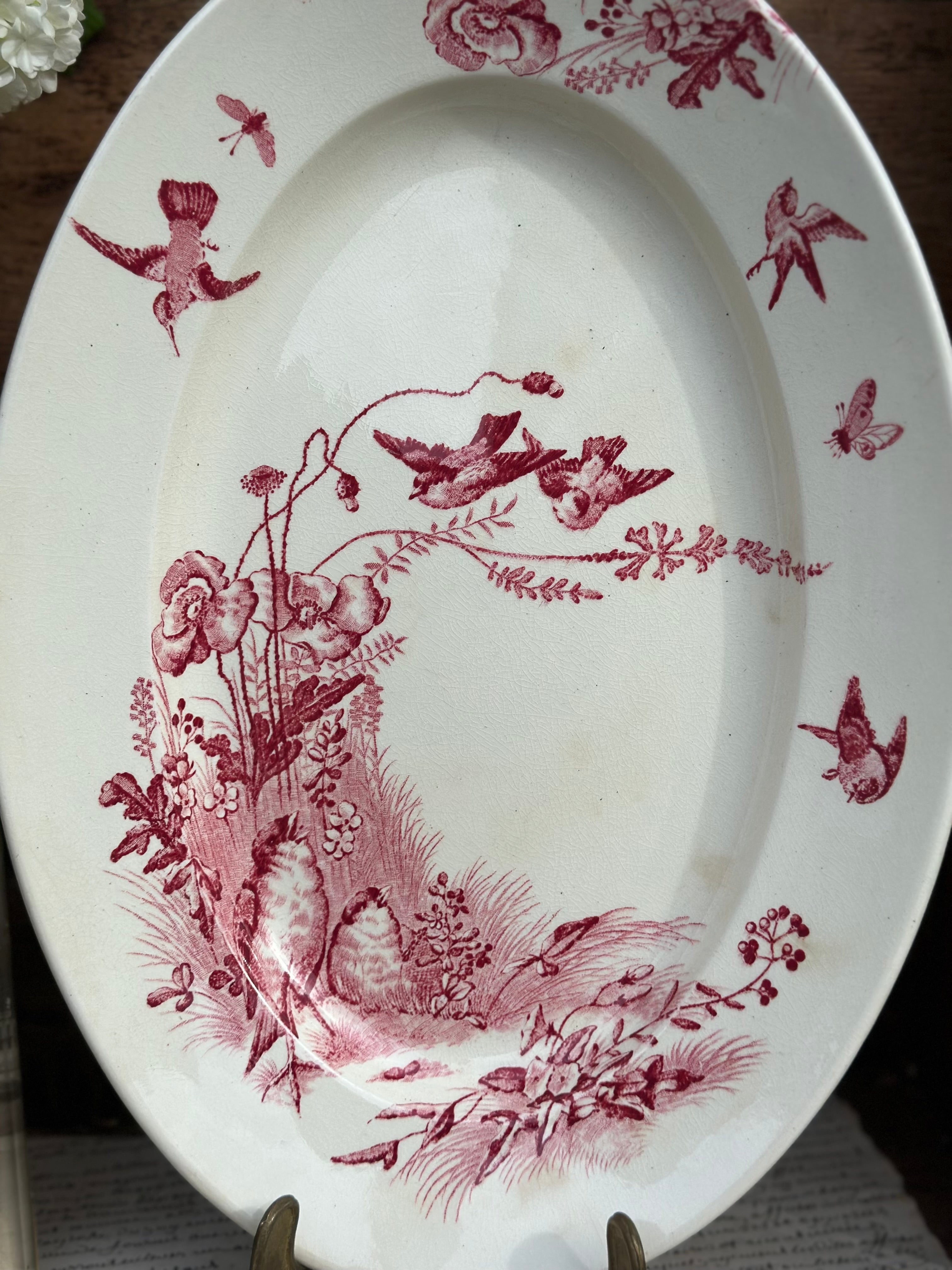 Plat ovale terre de fer Jules Vieillard Bordeaux modèle Oiseaux -1875