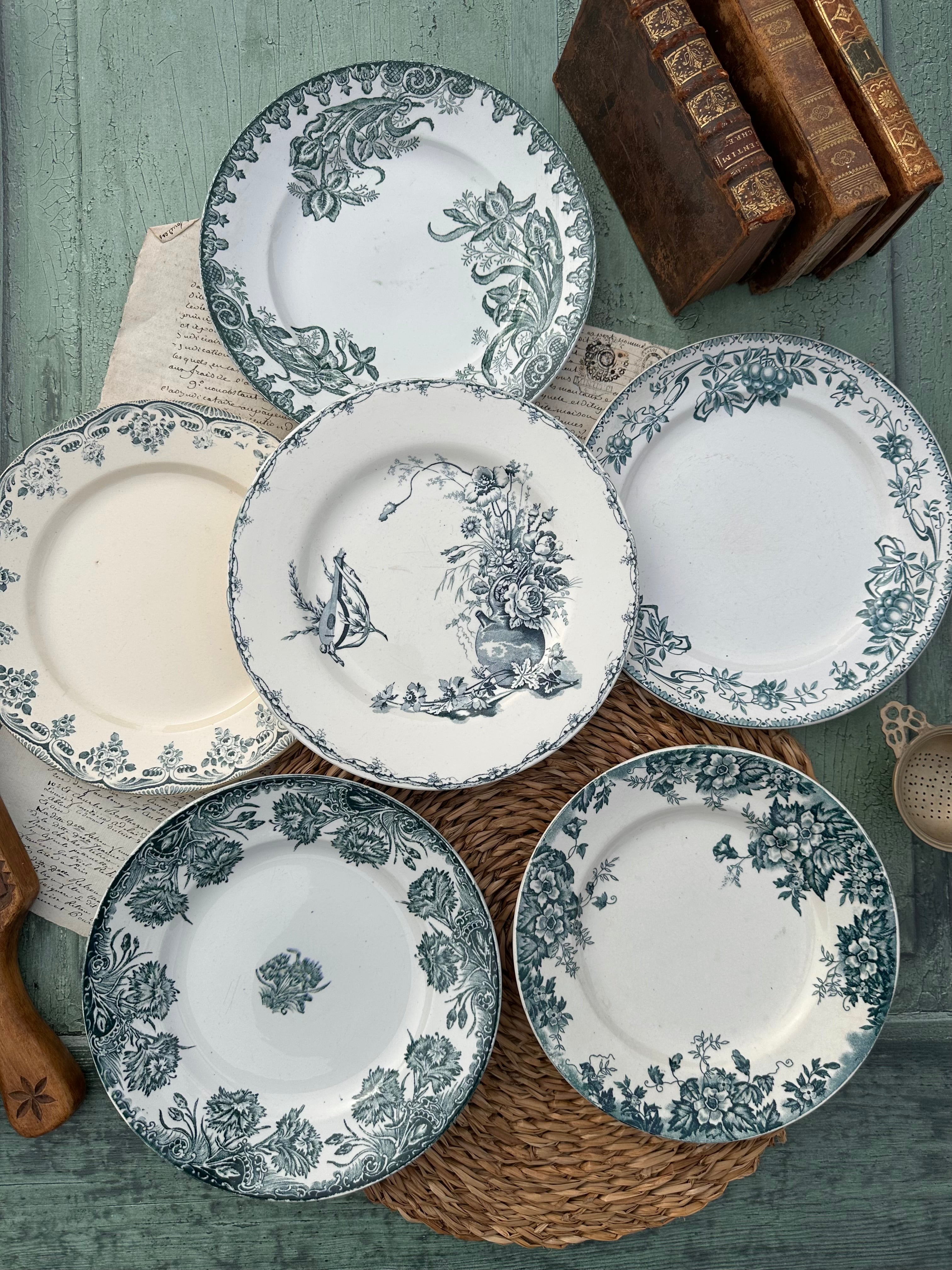 III. Set of 6 mismatched ironstone dinner plates
