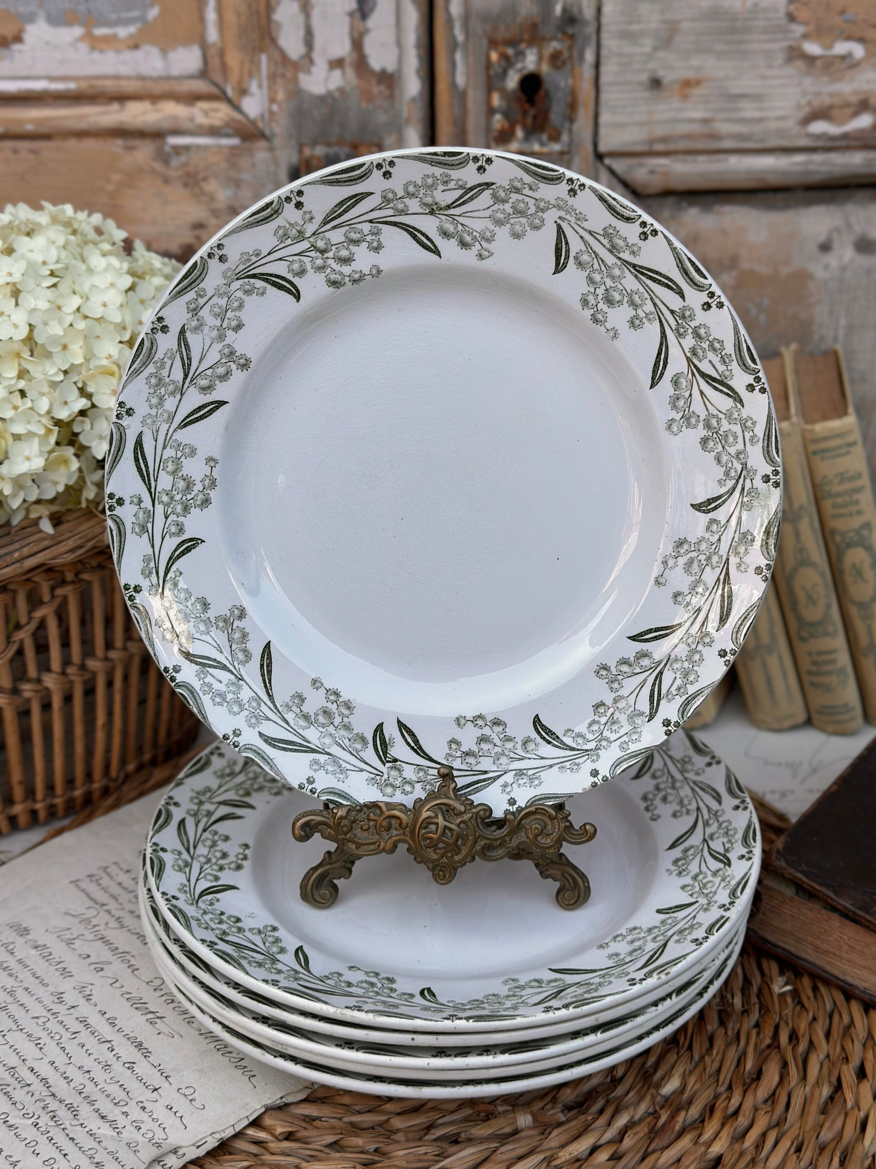 I. Série de 6 assiettes plates St. Amand modèle Mimosa