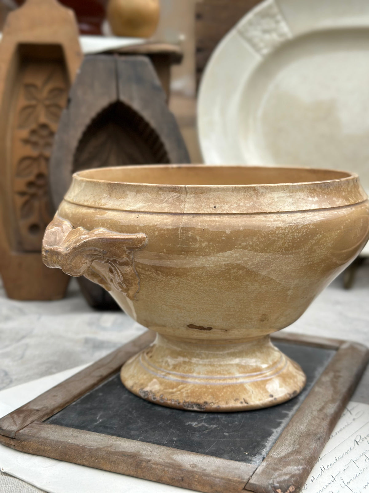 Small patinated Sarreguemines soup tureen
