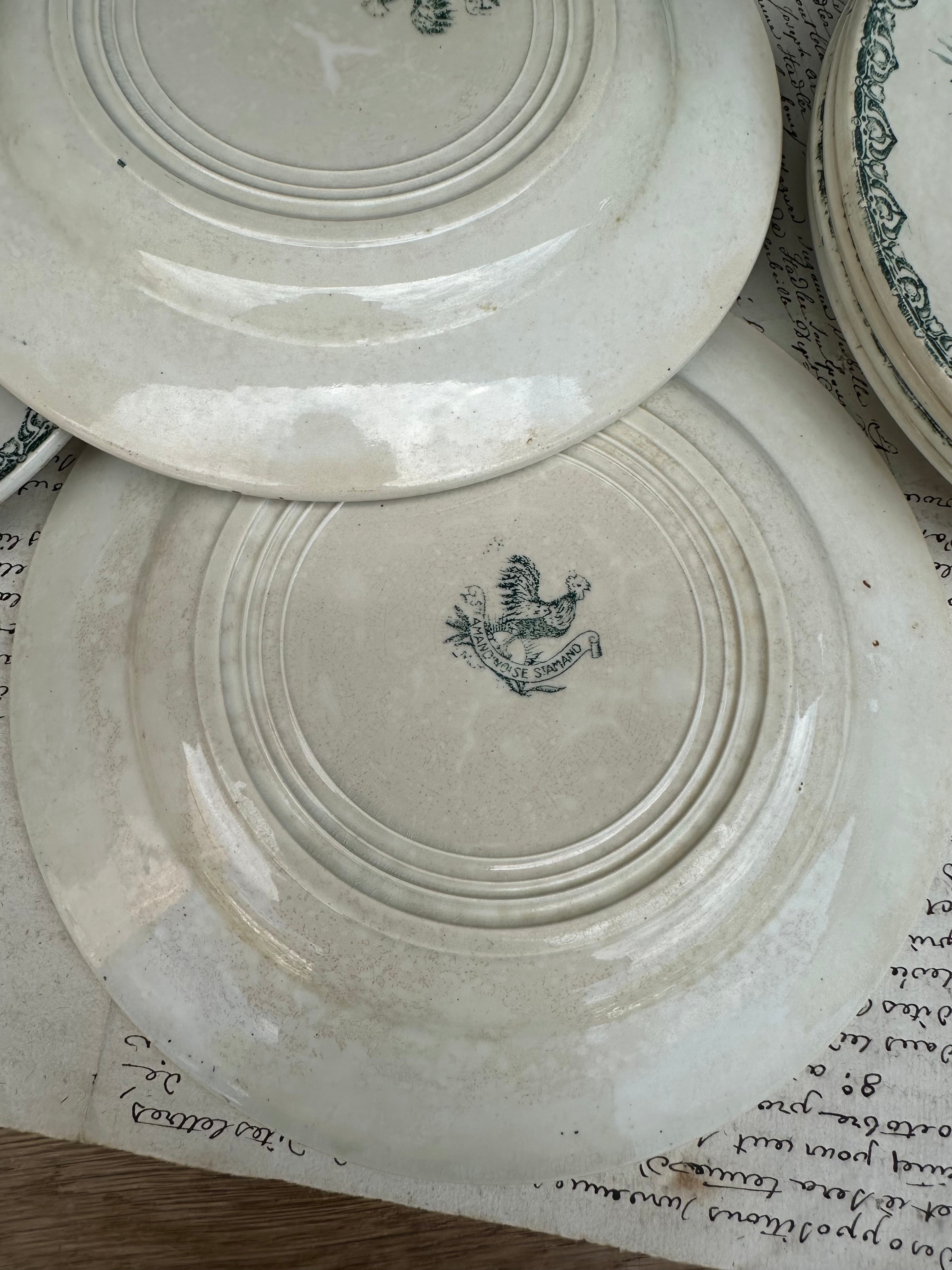 Set of 7 dessert plates, ironstone, St. Amand, Muguet pattern