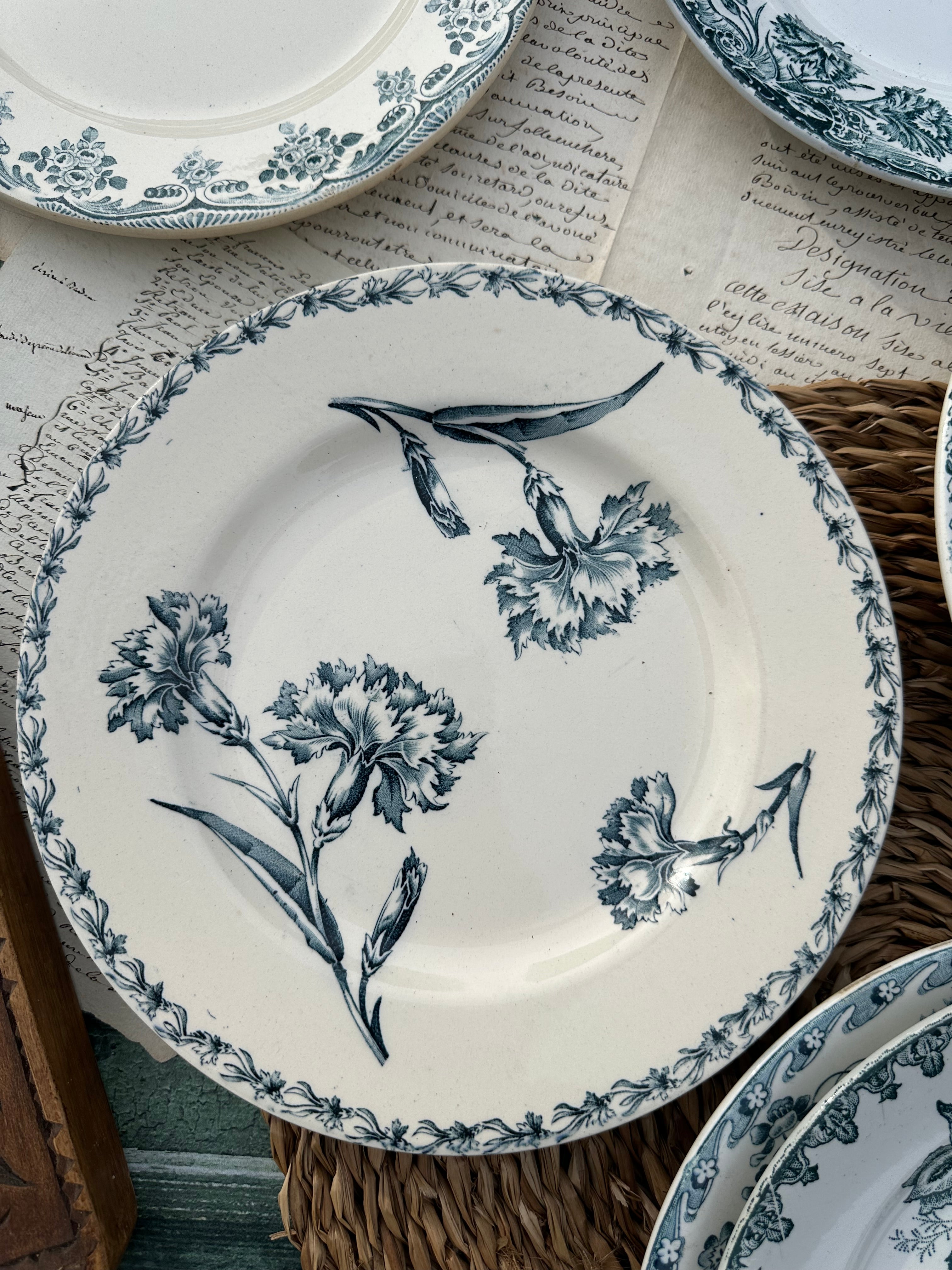 I. Set of 6 mismatched ironstone dinner plates
