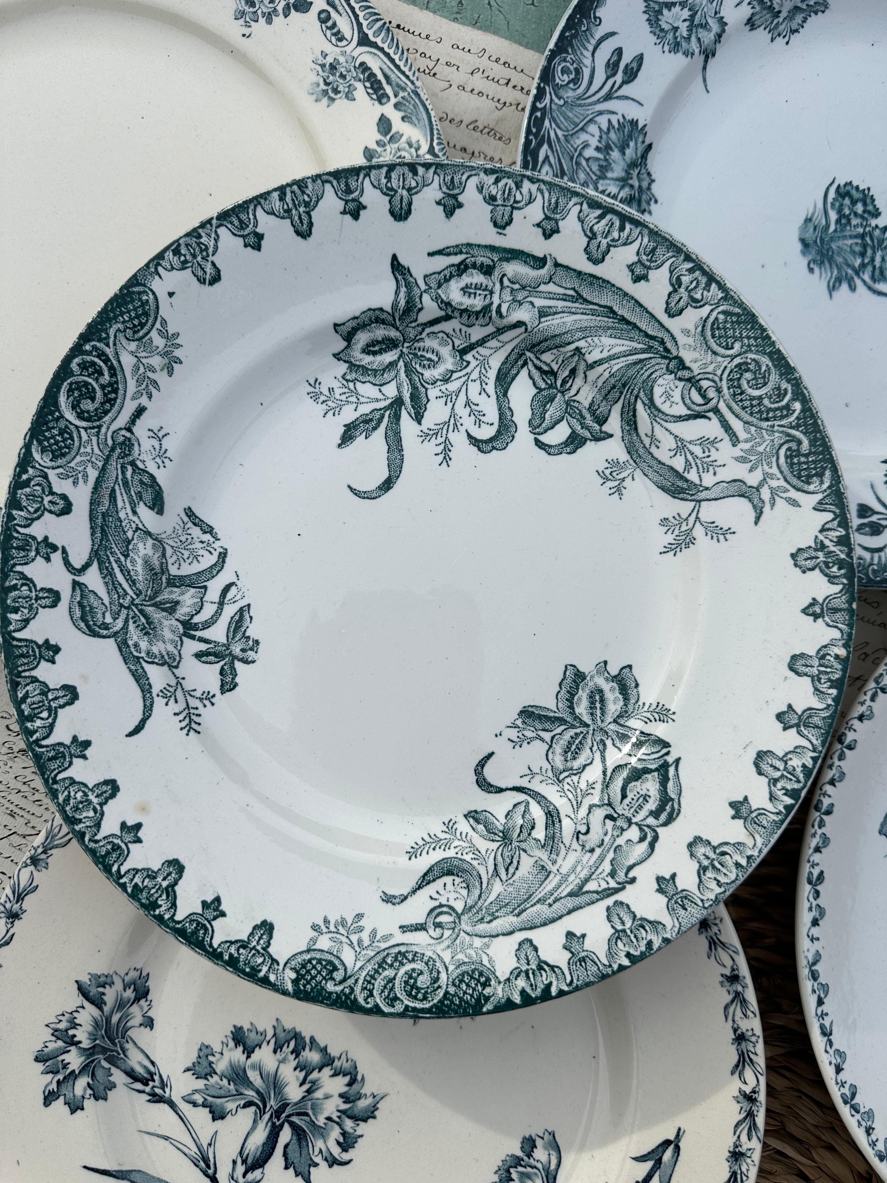 I. Set of 6 mismatched ironstone dinner plates