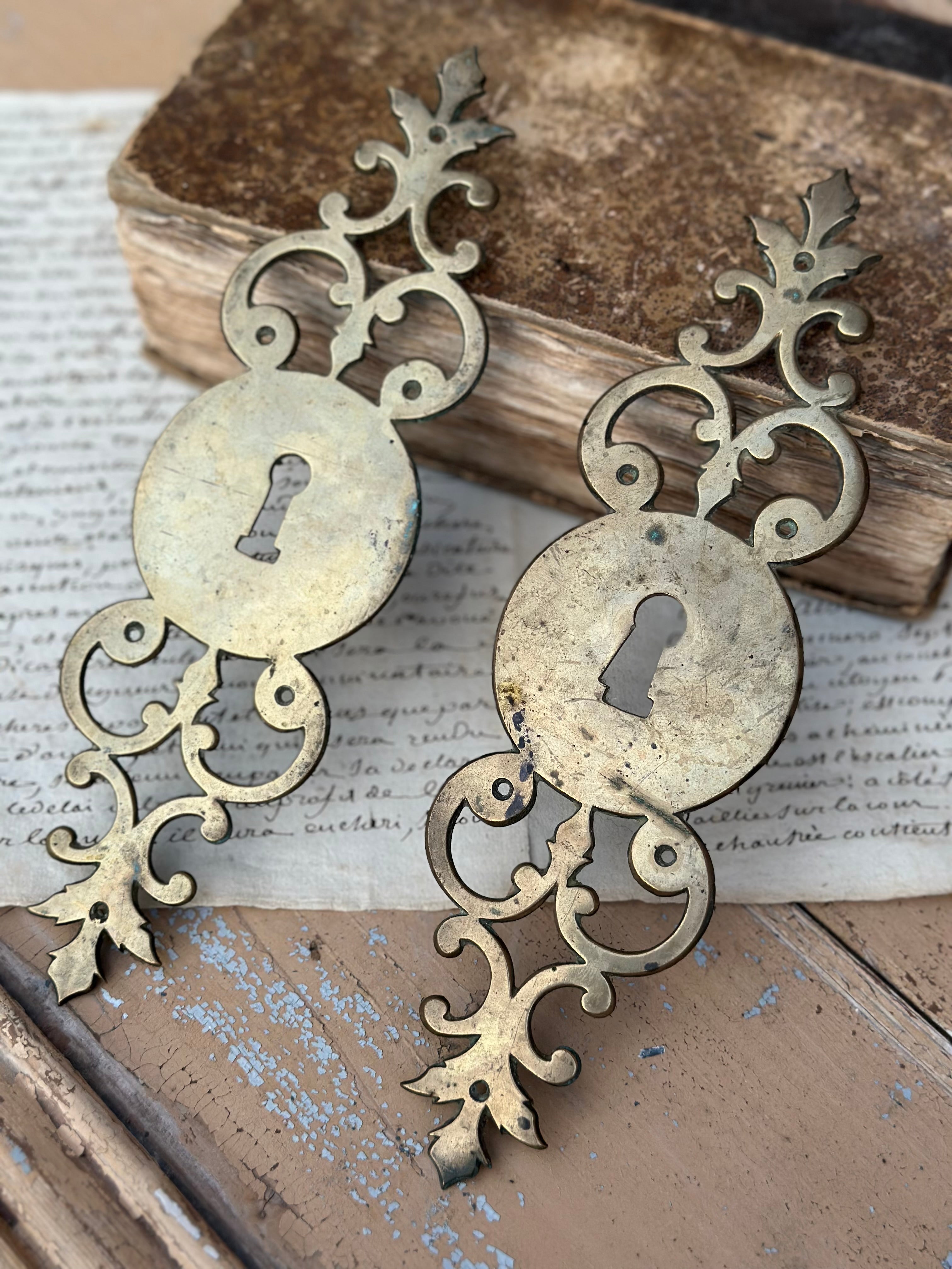 Pair of antique brass door plates