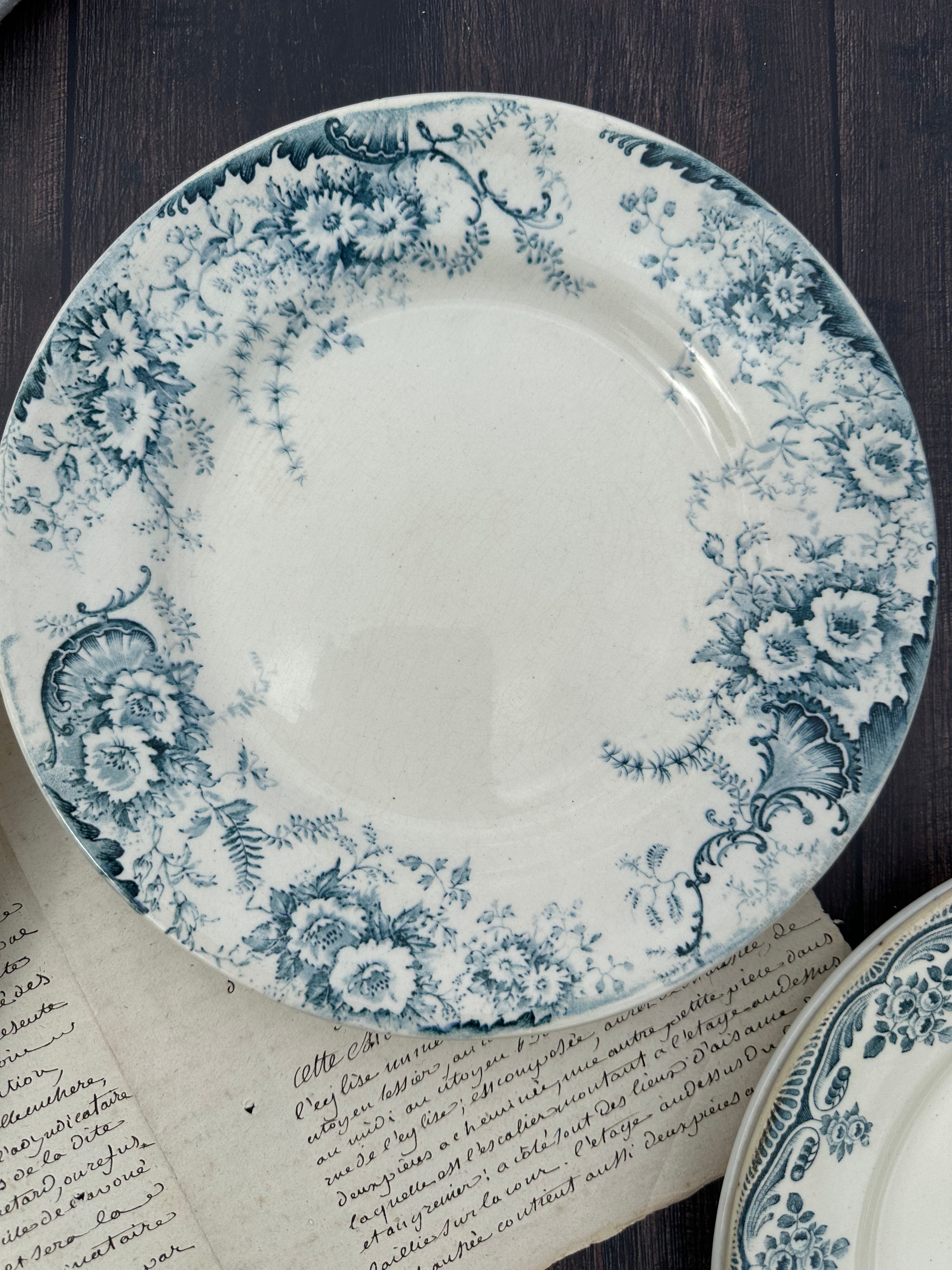 Set of 8 mismatched ironstone dinner plates