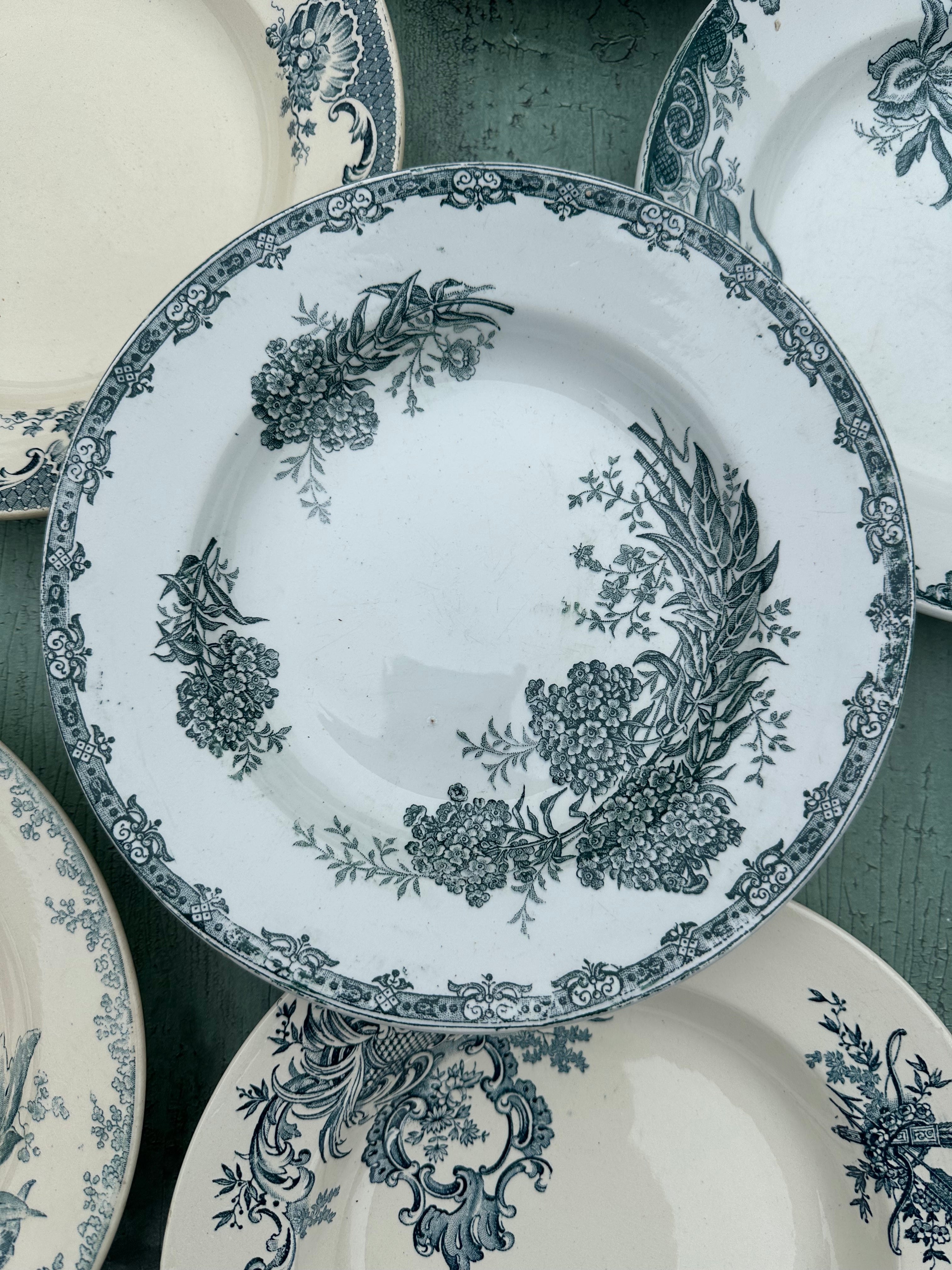 I. Suite de 6 assiettes creuses terre de fer dépareillées