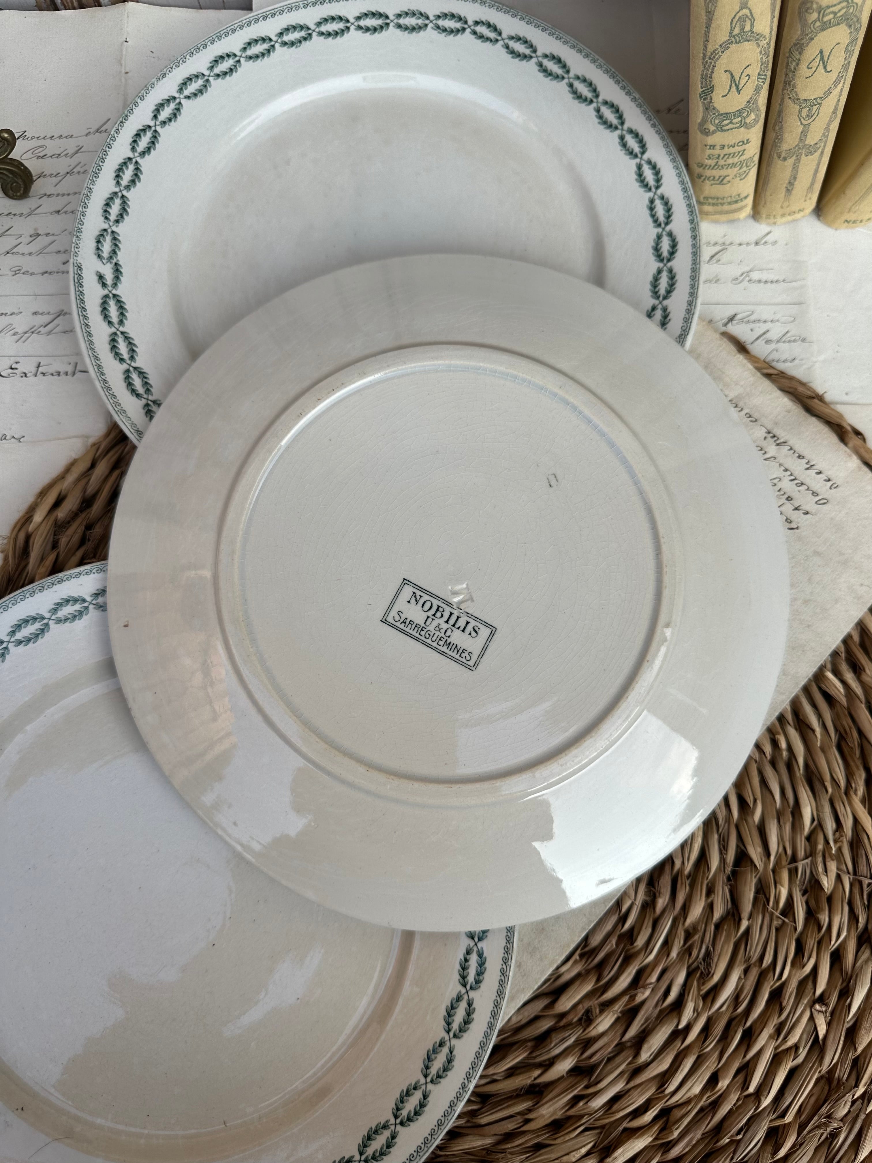 Three Sarreguemines dessert plates, Nobilis pattern