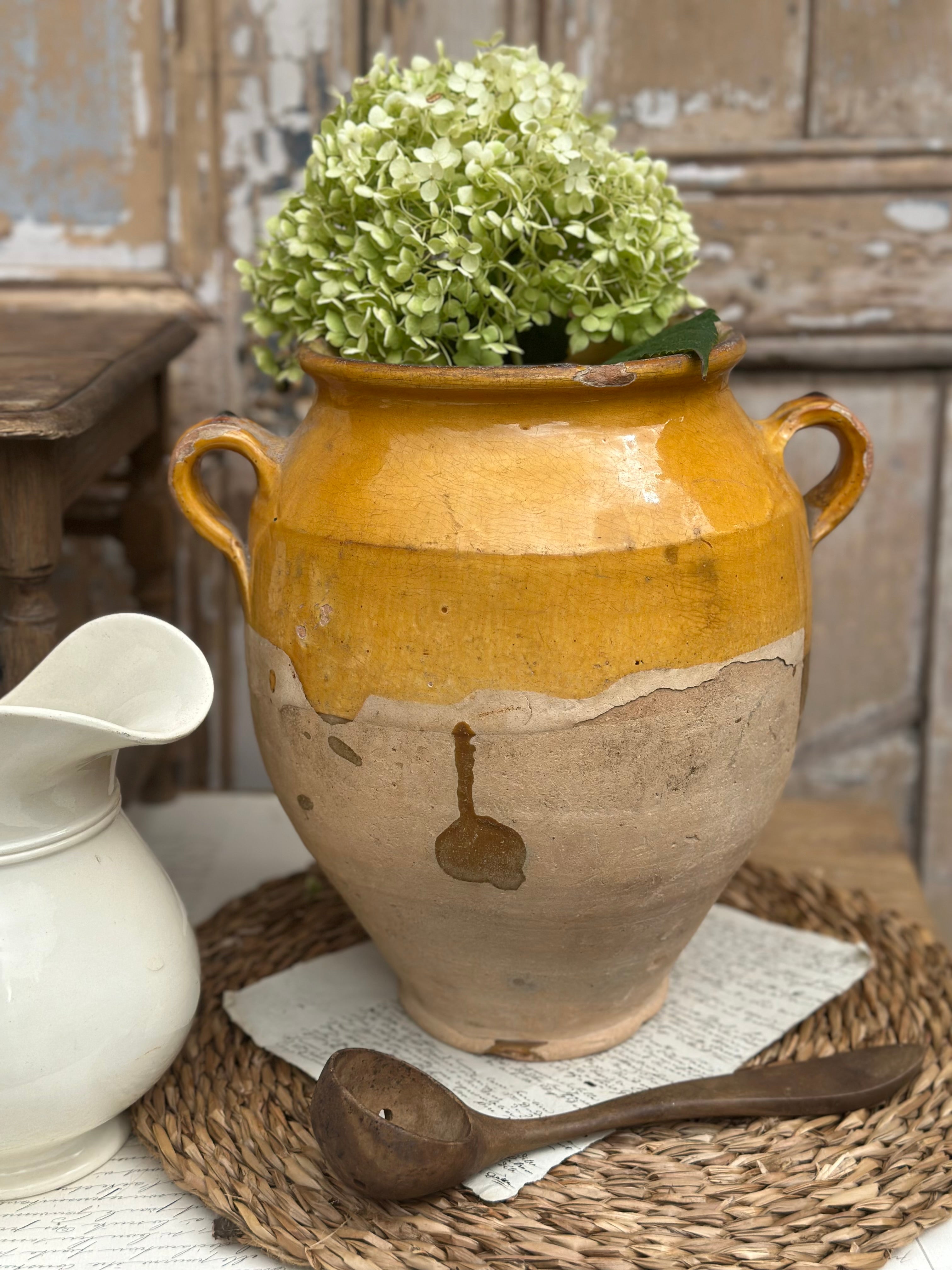 Grand pot à graisse jaune terre cuite vernissée - XIXème - 28,50cm