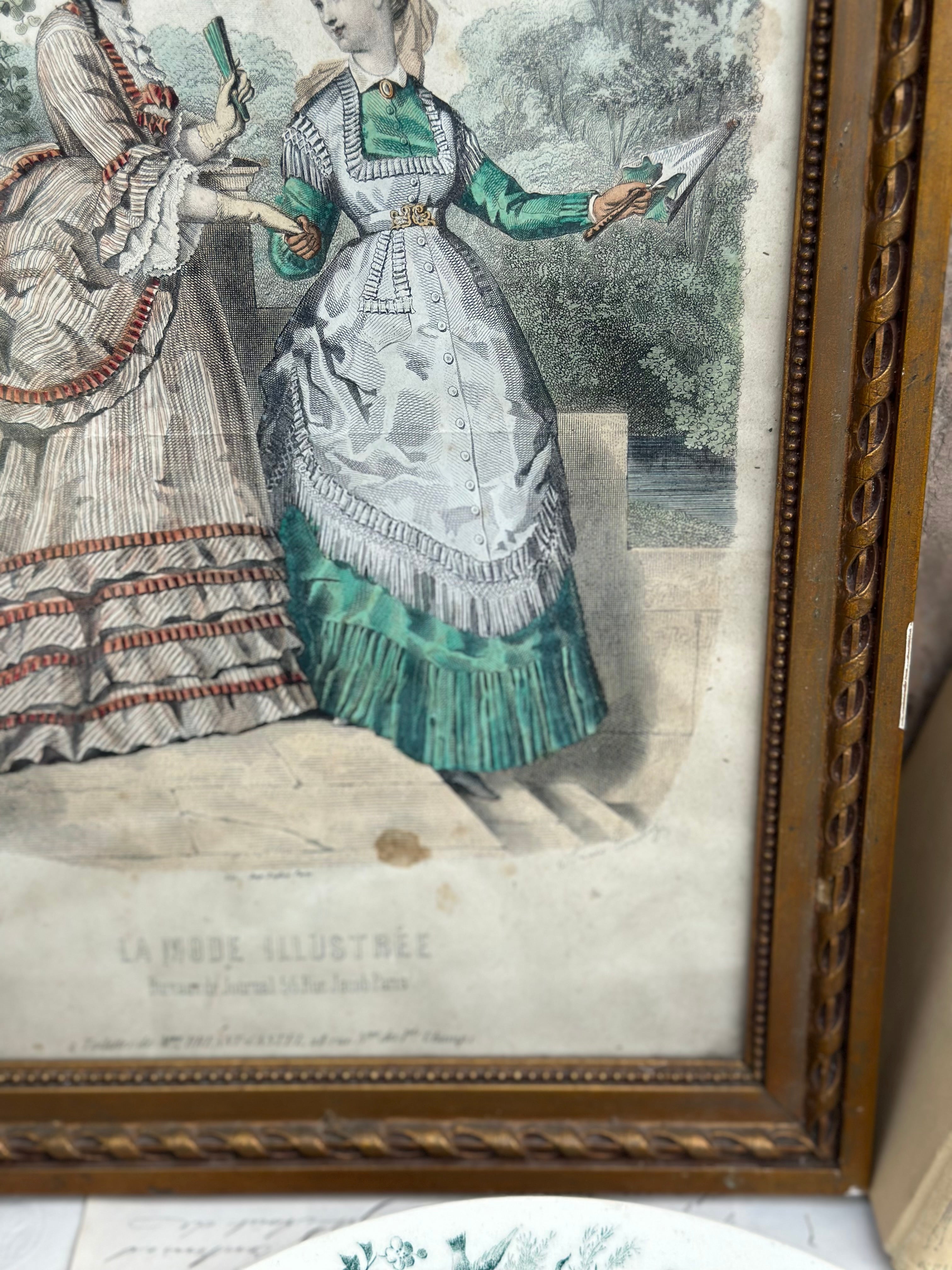 Gravure 'La Mode Illustrée" encadrée - 1869