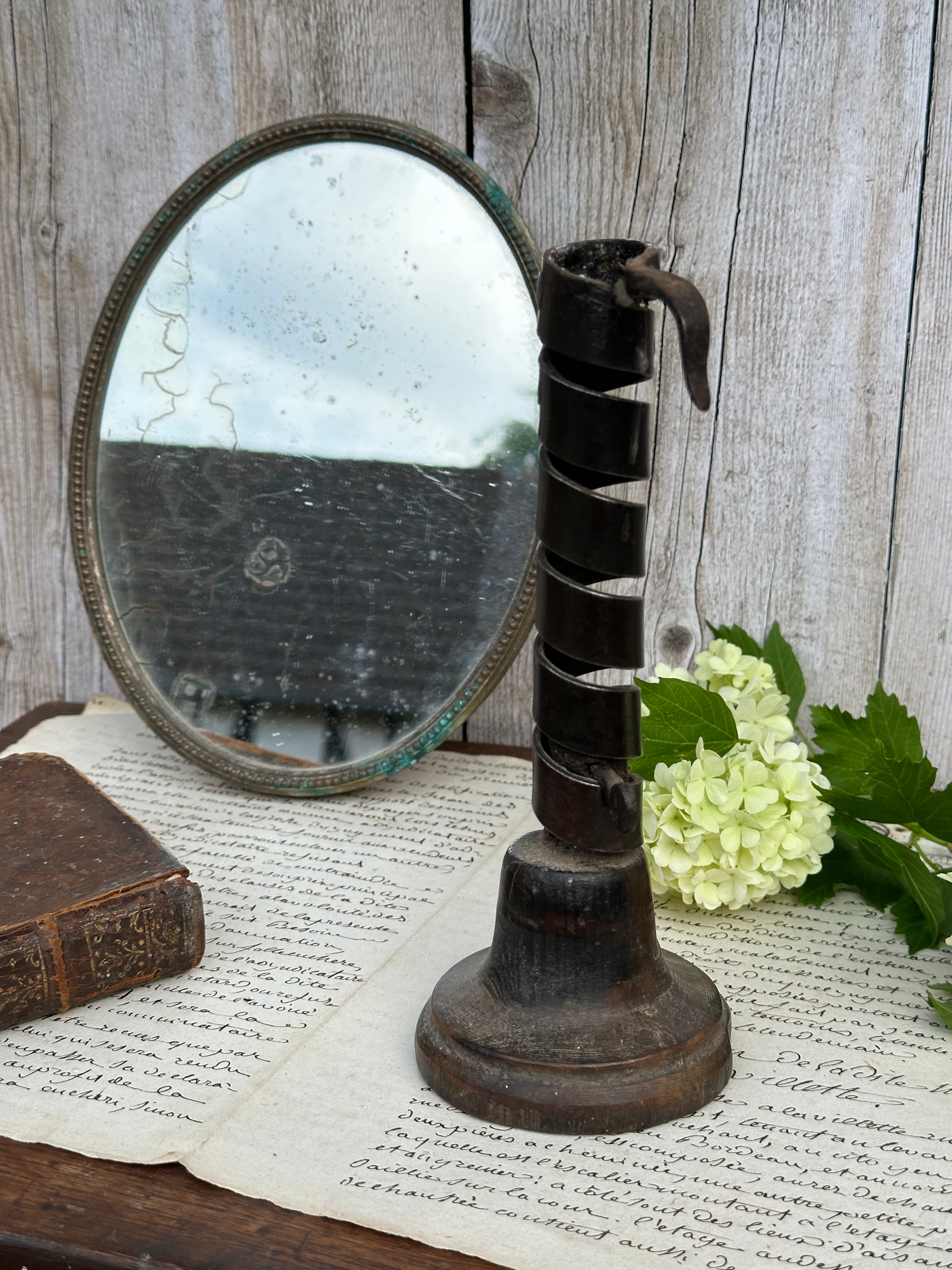 Rat de cave, wrought iron and wood candlestick - 18th/19th Century