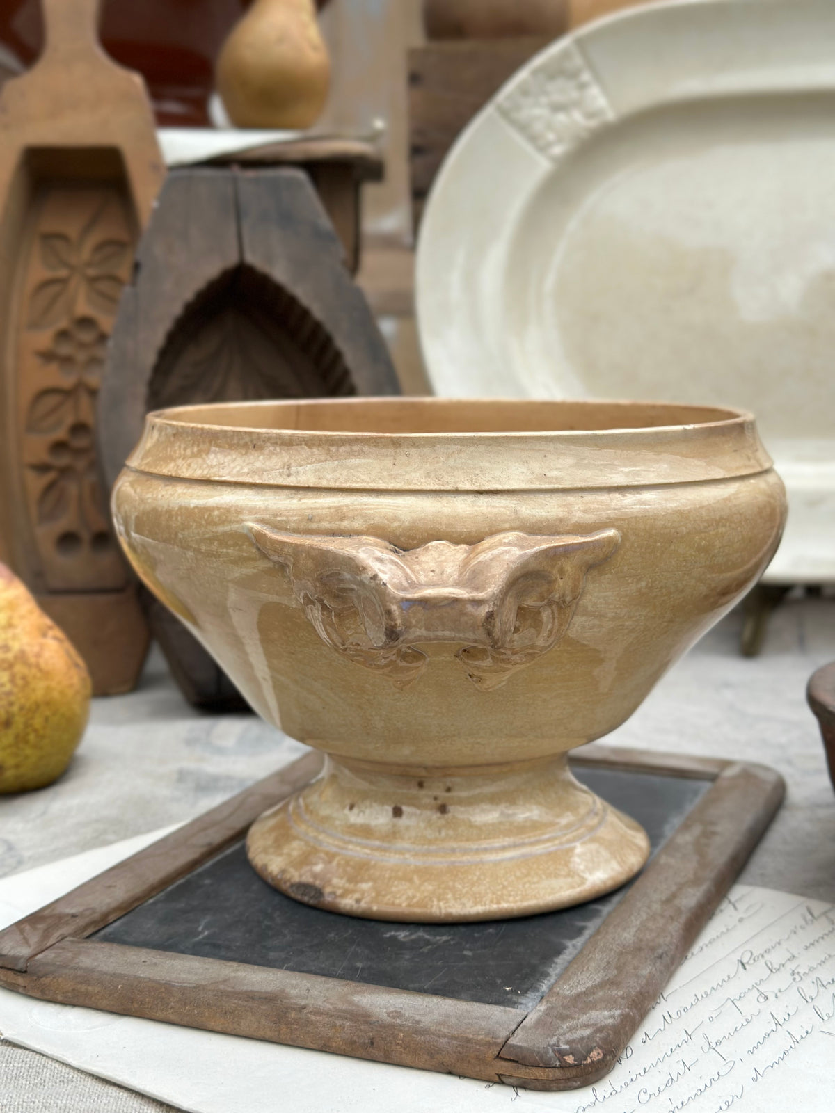 Small patinated Sarreguemines soup tureen