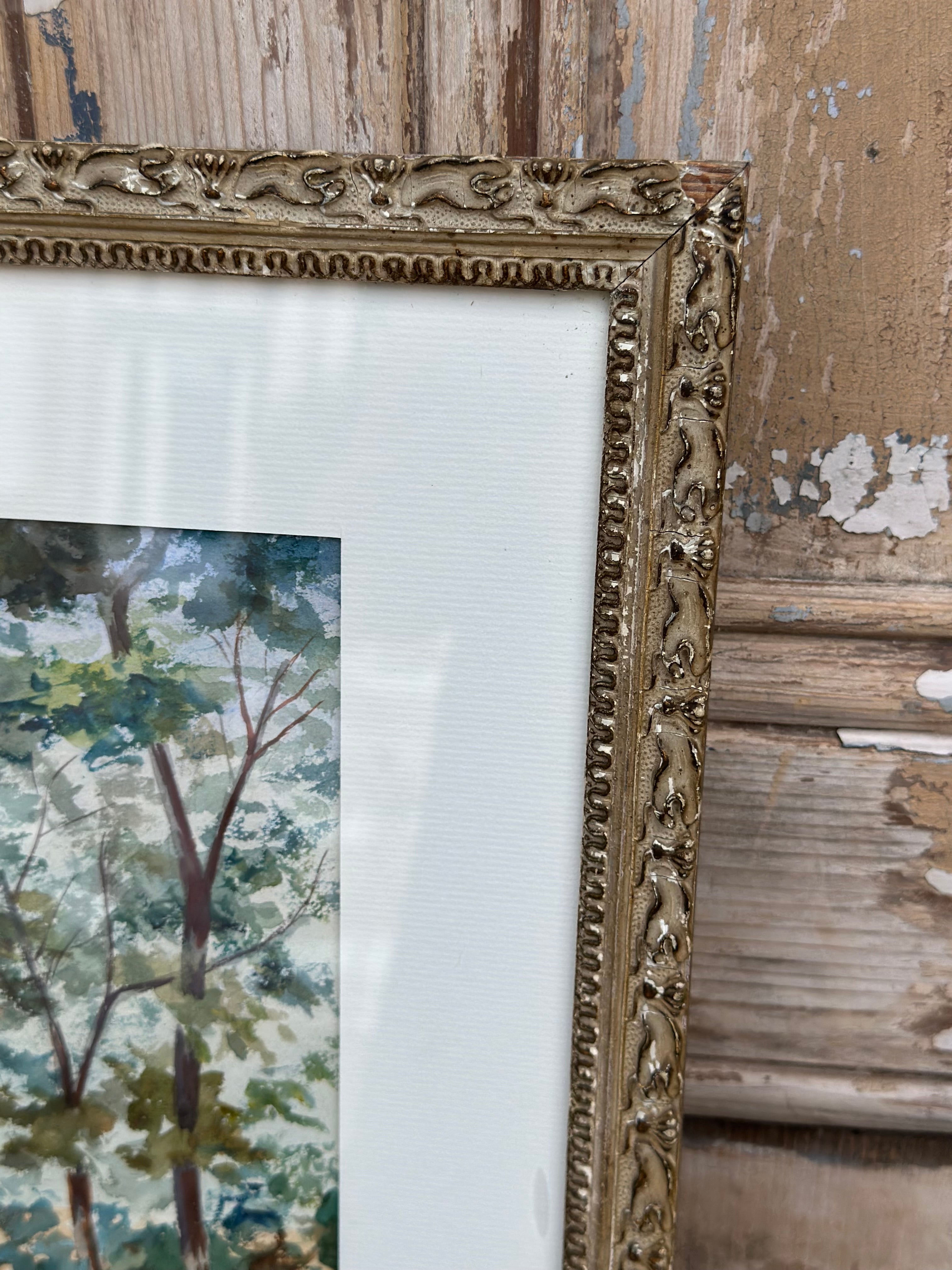 Sublime aquarelle encadrée, paysage avec un viaduc, signée