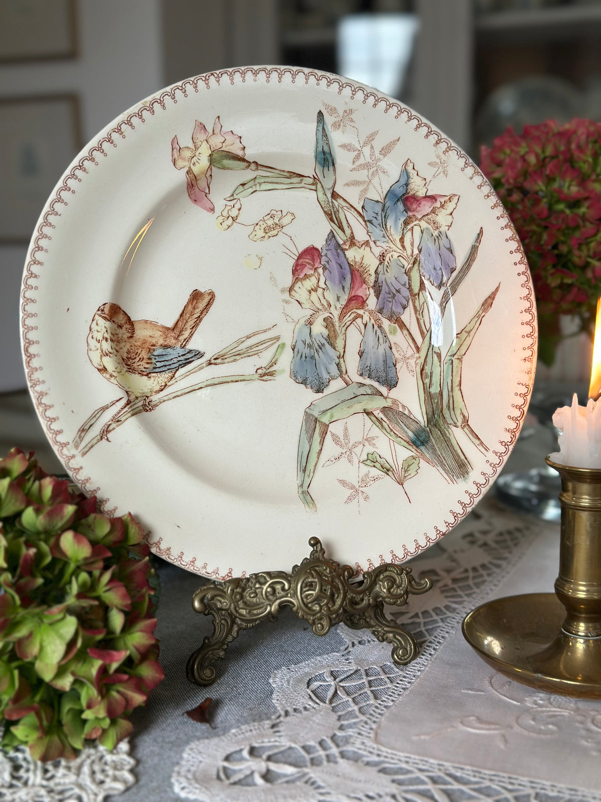 Assiette polychrome Longwy Oiseau