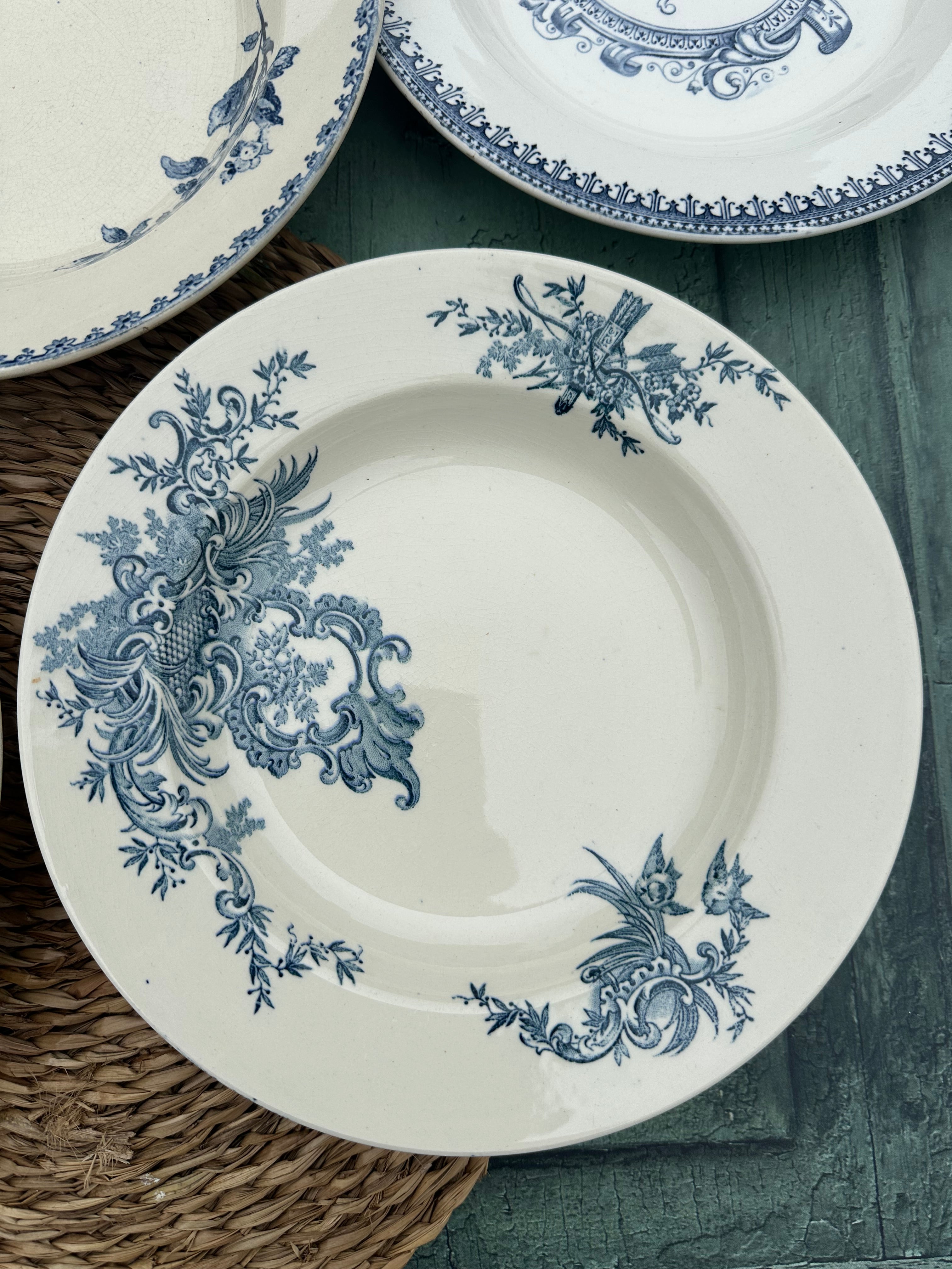 II. Set of 6 mismatched ironstone soup plates