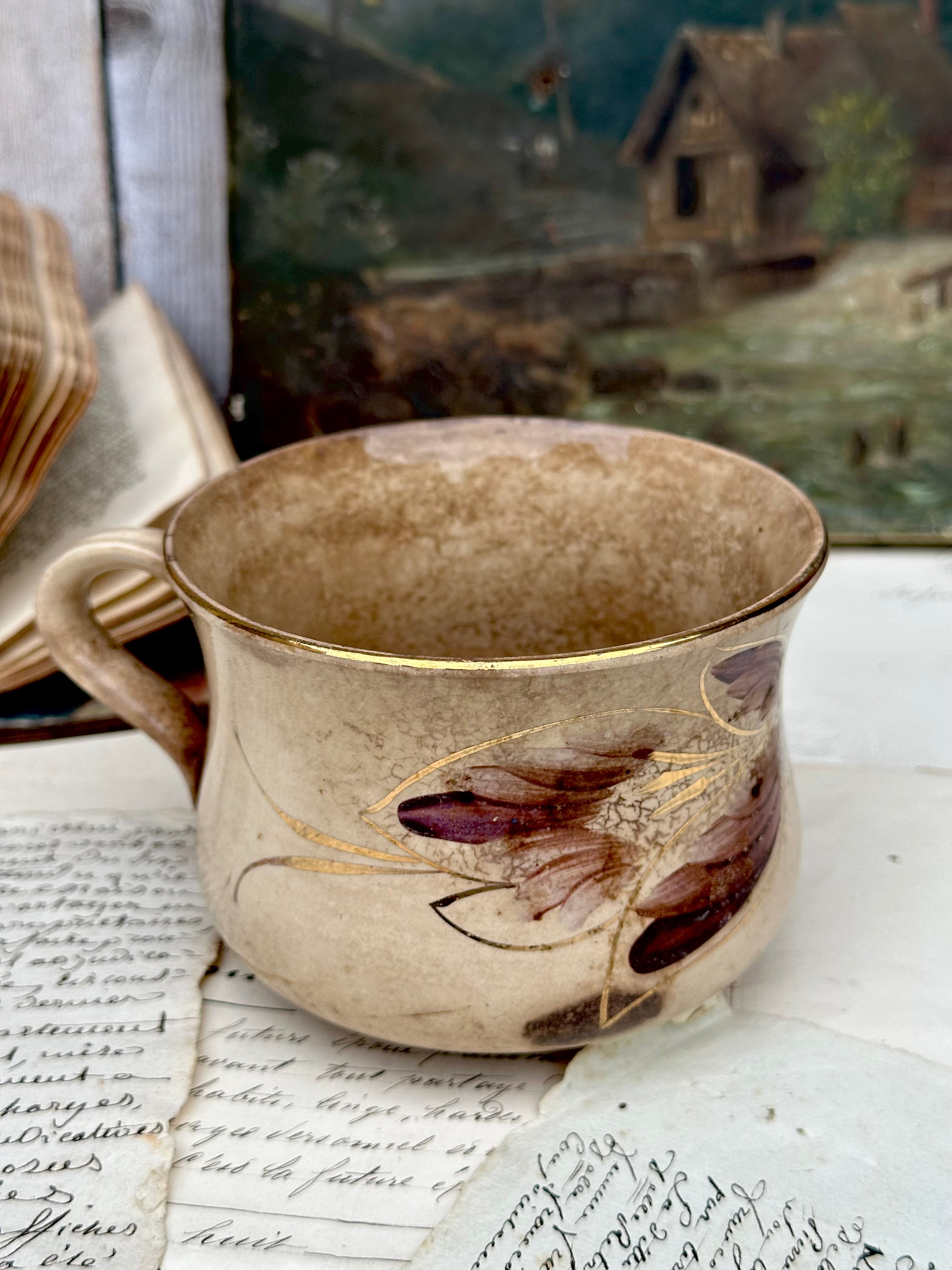 Large patinated chocolate cup