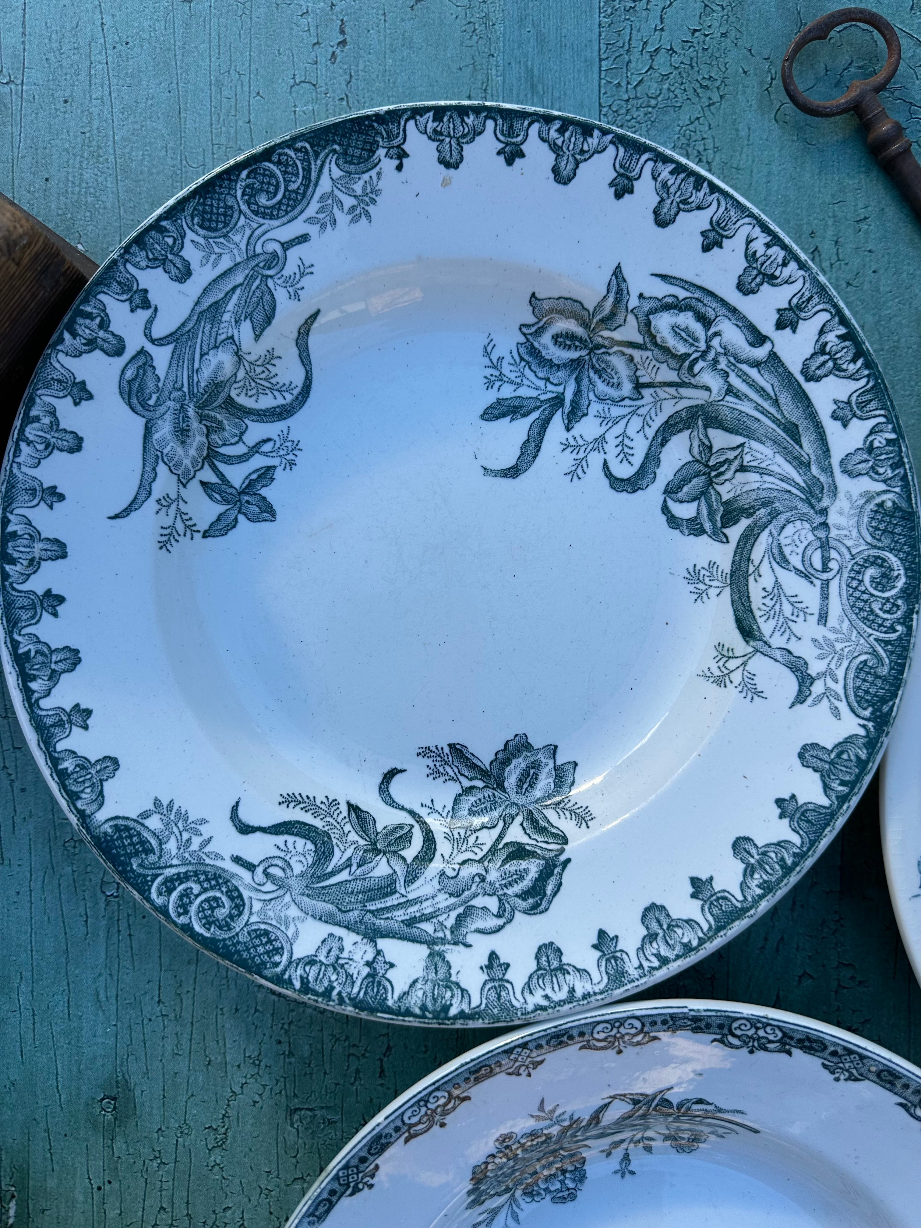 I. Suite de 6 assiettes creuses terre de fer dépareillées