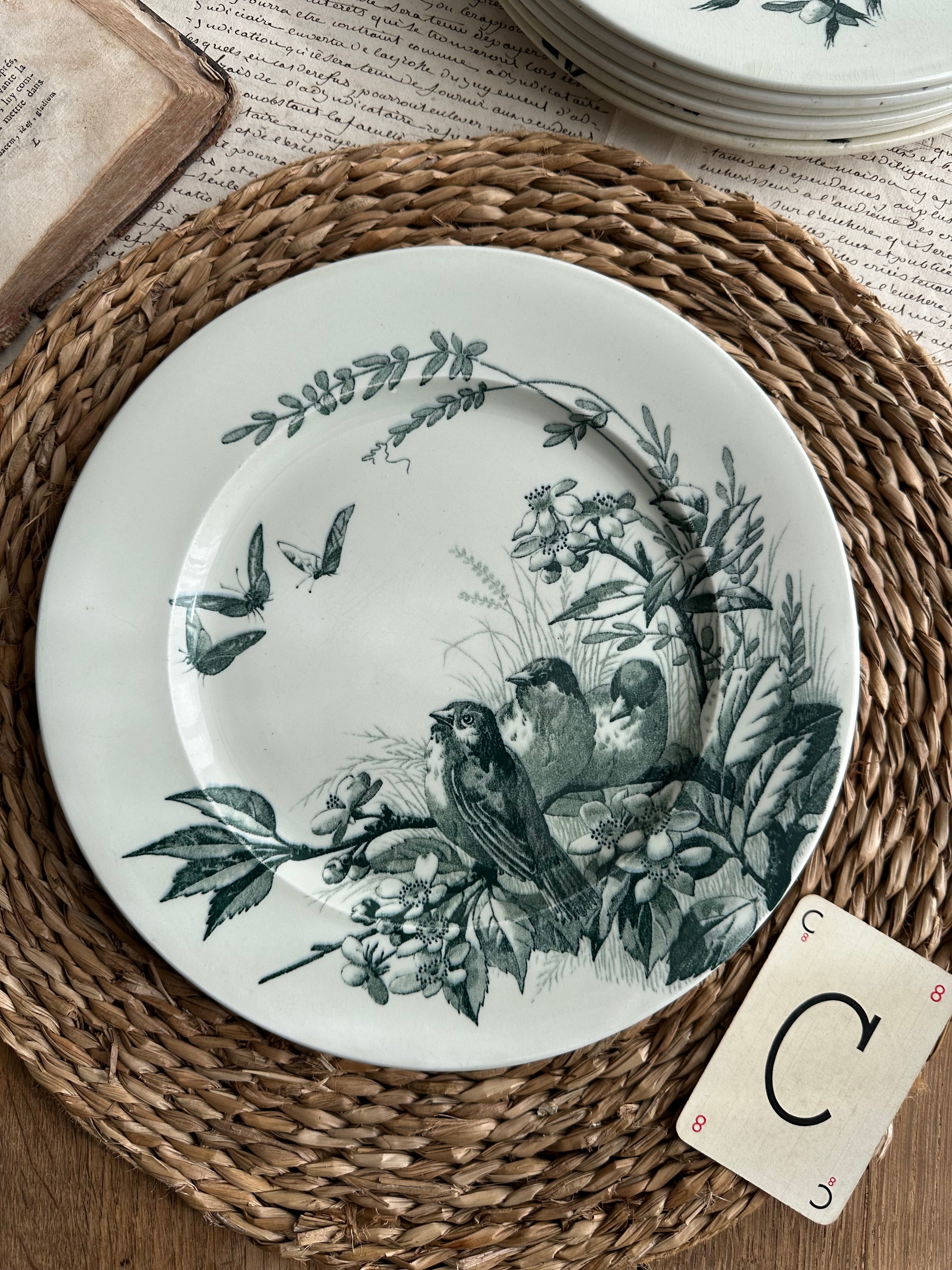 Assiette plate Jules Vieillard Bordeaux modèle Oiseaux