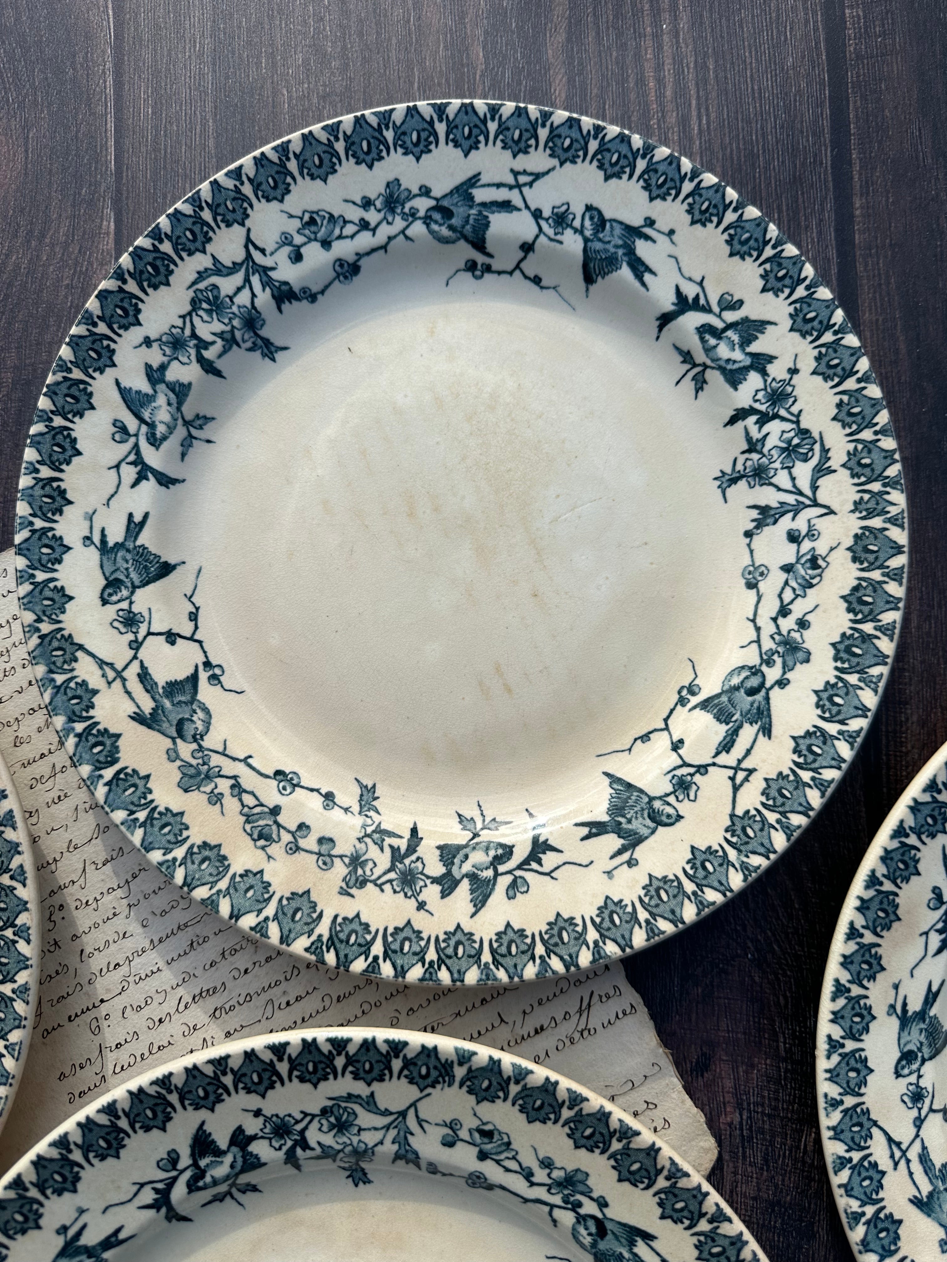 Reserved - 9 Choisy le Roi Lyonnais pattern plates (8 dinner plates and one dessert plate)