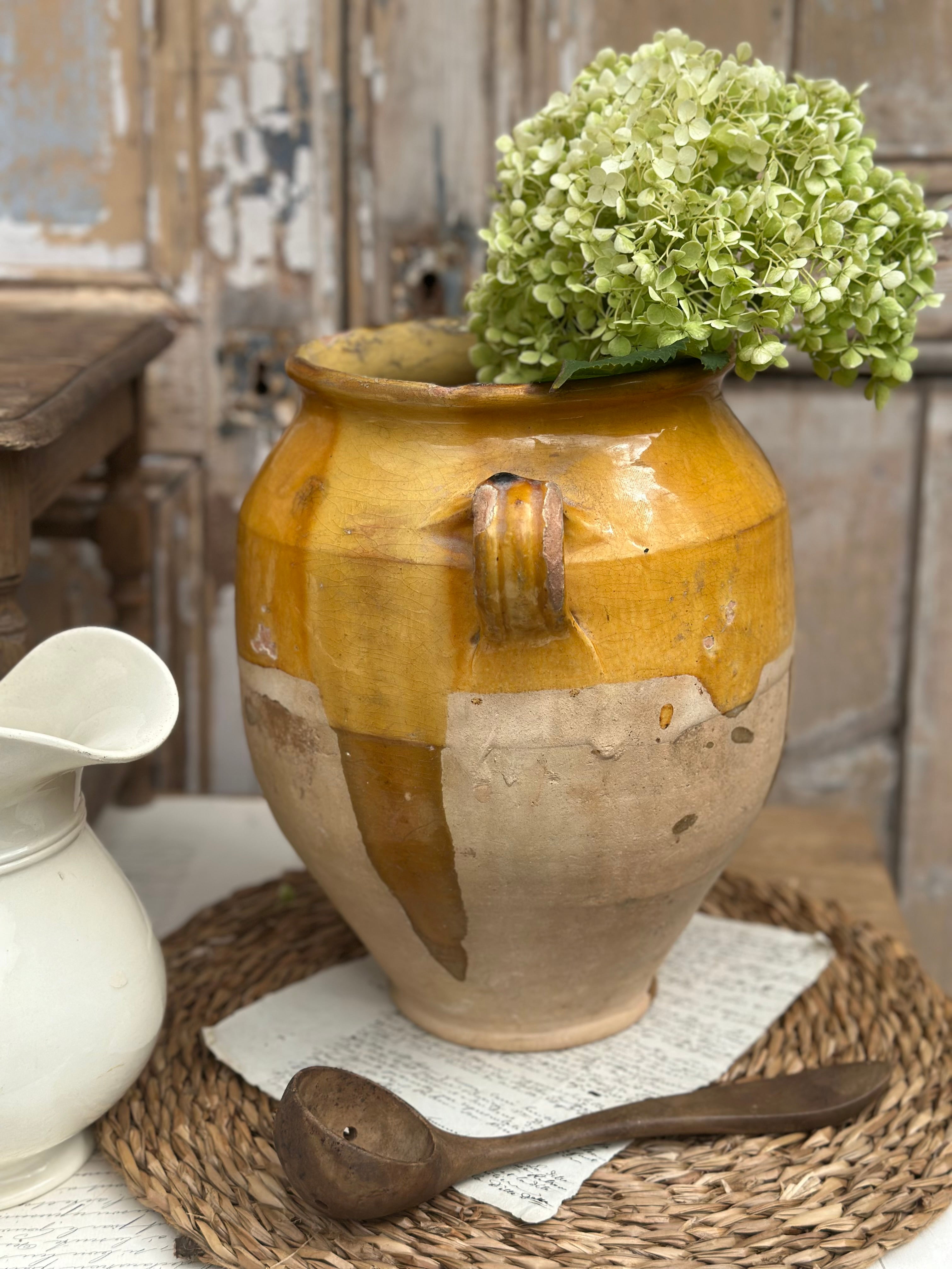 Grand pot à graisse jaune terre cuite vernissée - XIXème - 28,50cm
