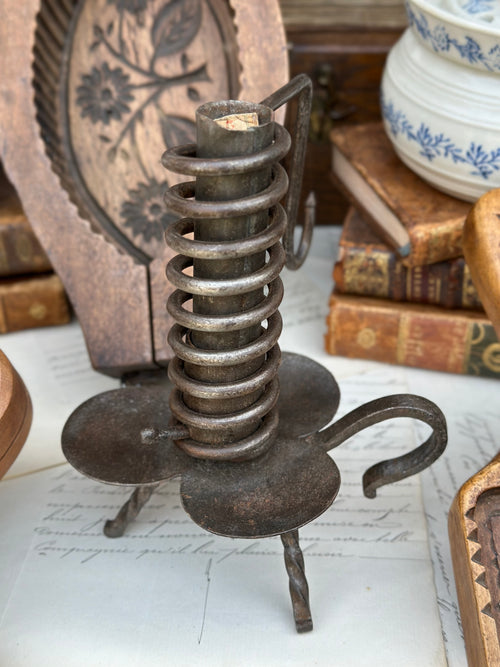 Wrought iron candlestick (rat de cave) early 19th century