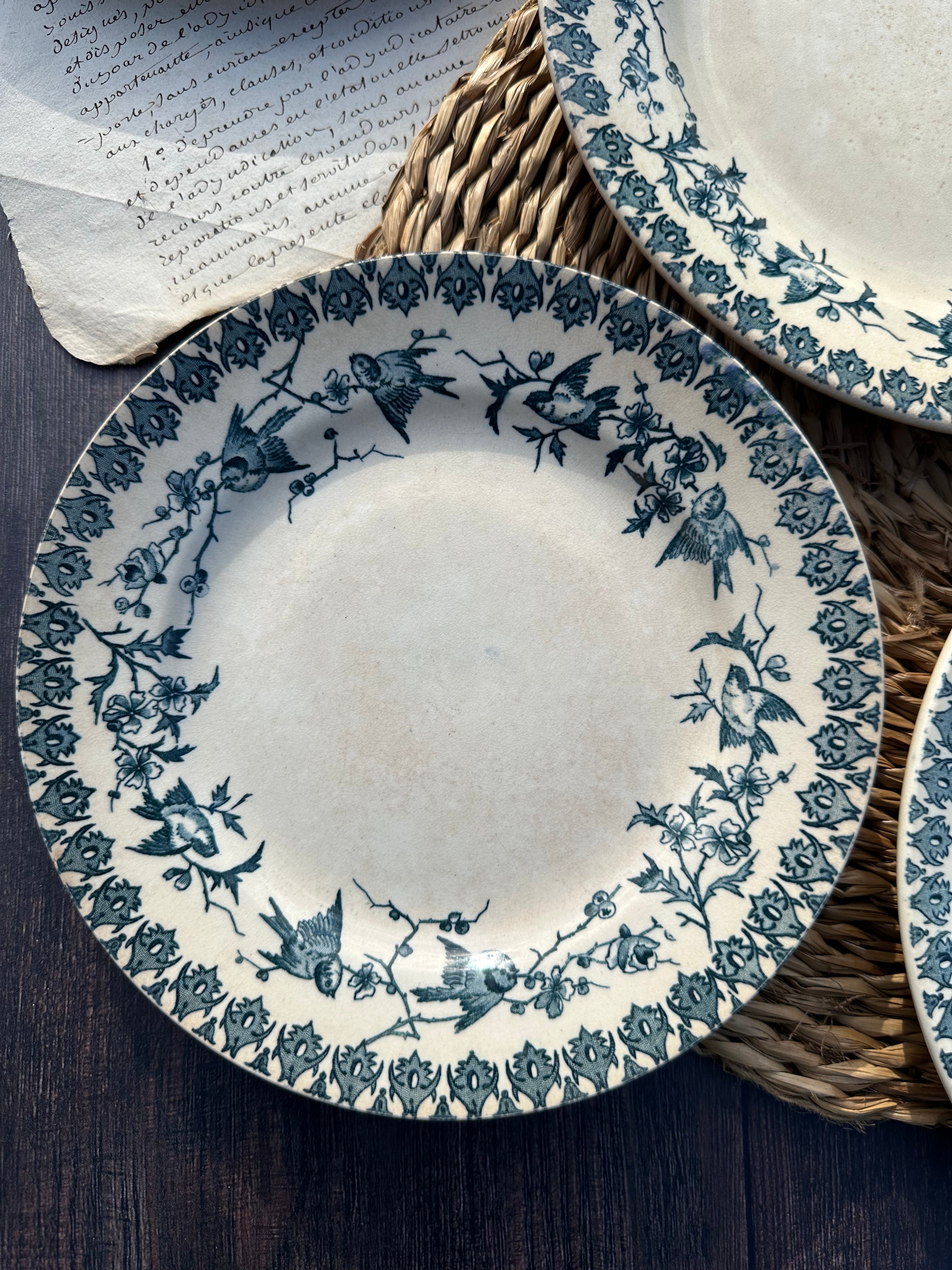 Reserved - 9 Choisy le Roi Lyonnais pattern plates (8 dinner plates and one dessert plate)