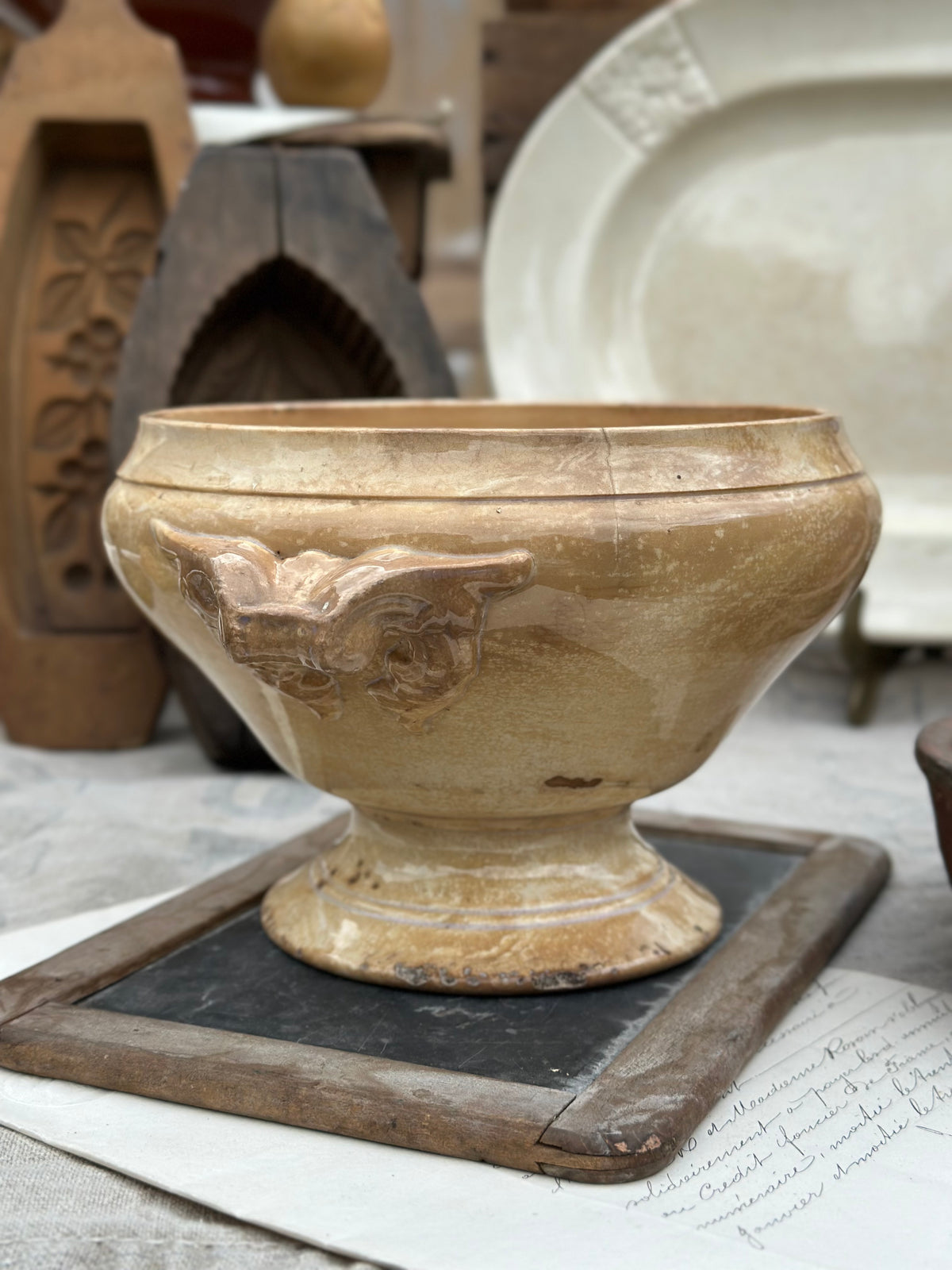 Small patinated Sarreguemines soup tureen