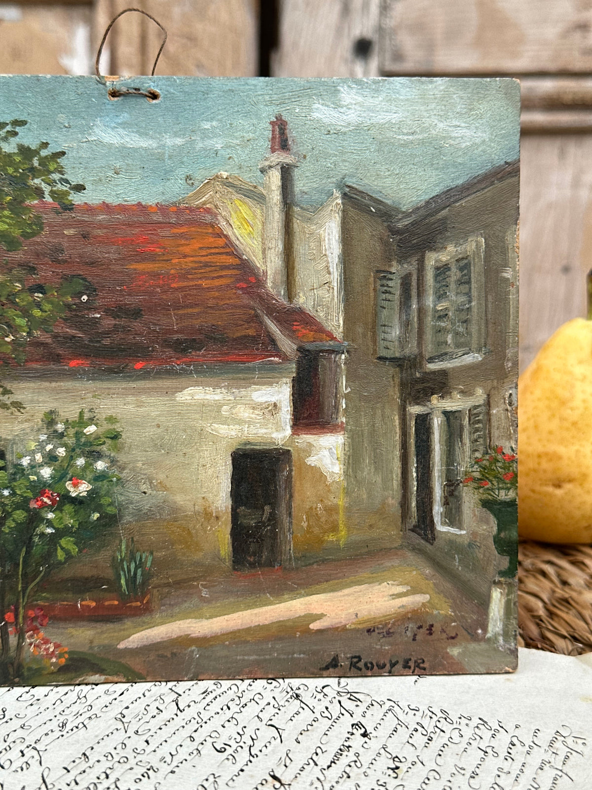 Adorable petite peinture à l'huile sur panneau