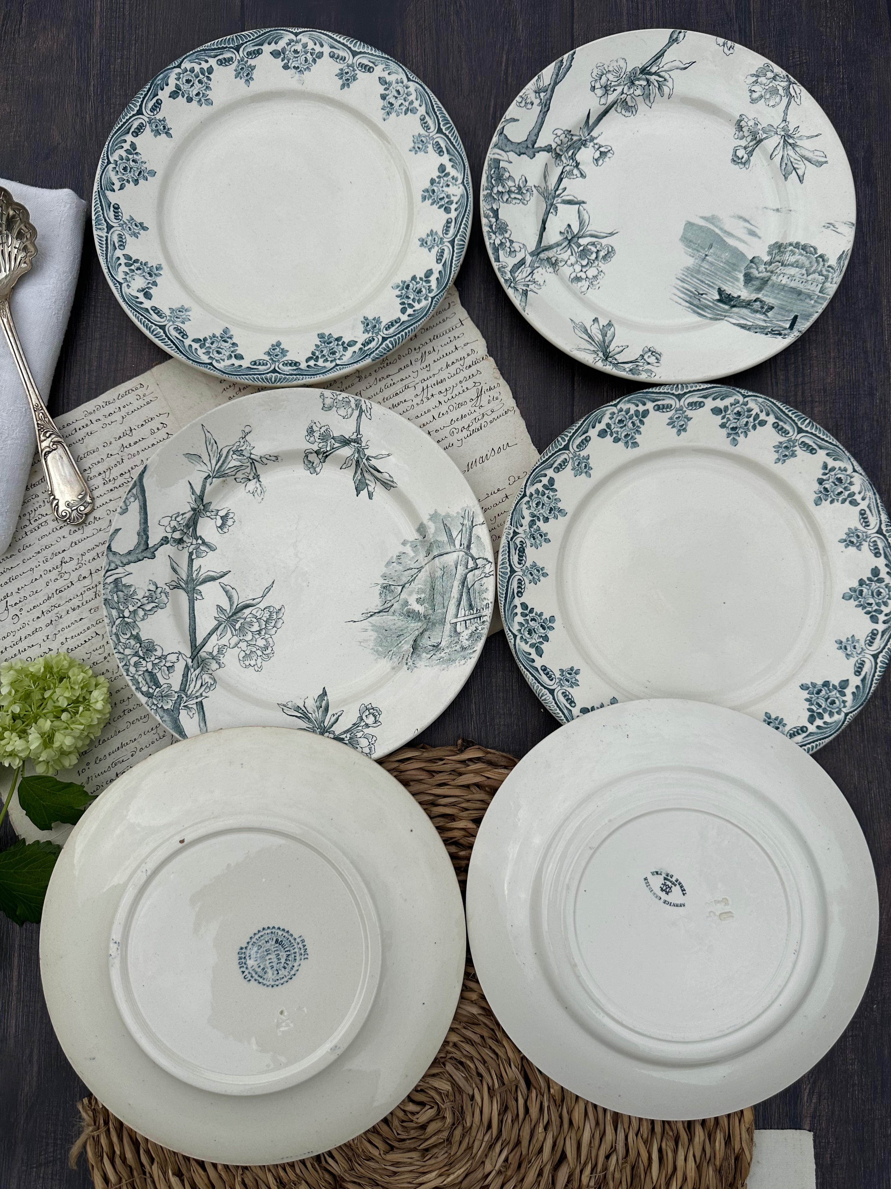 II. Set of 6 mismatched ironstone plates