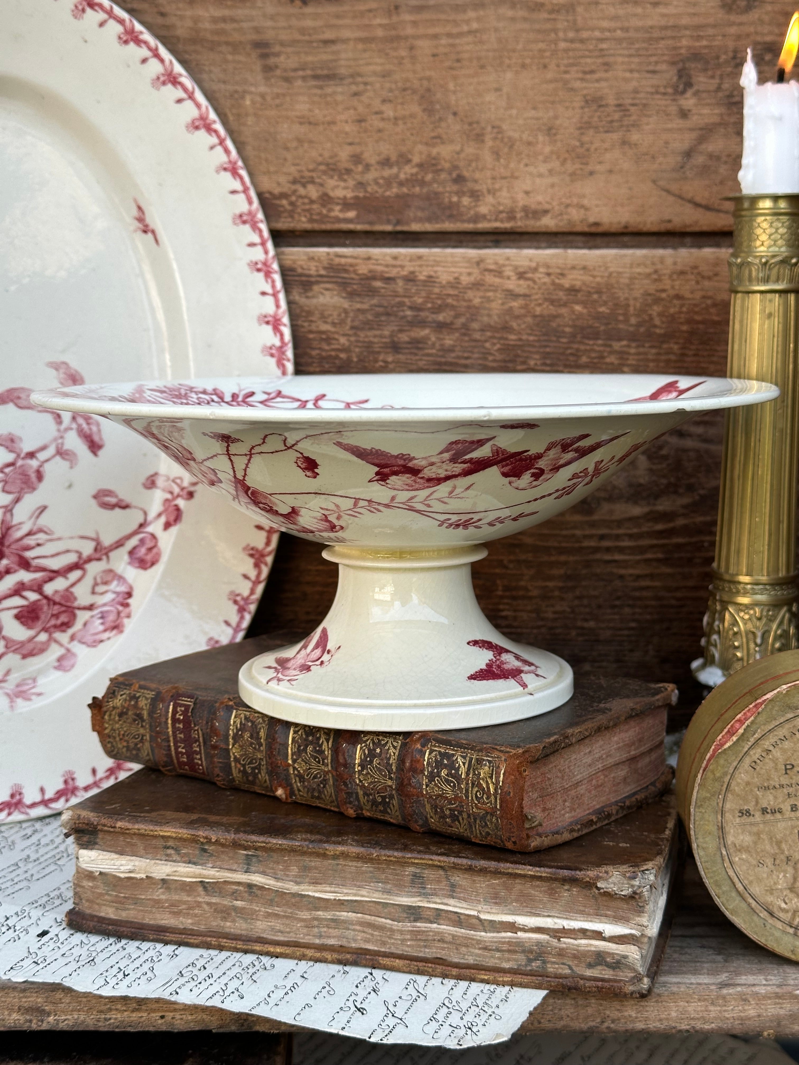 Jules Vieillard Bordeaux Birds Pattern Compote Dish
