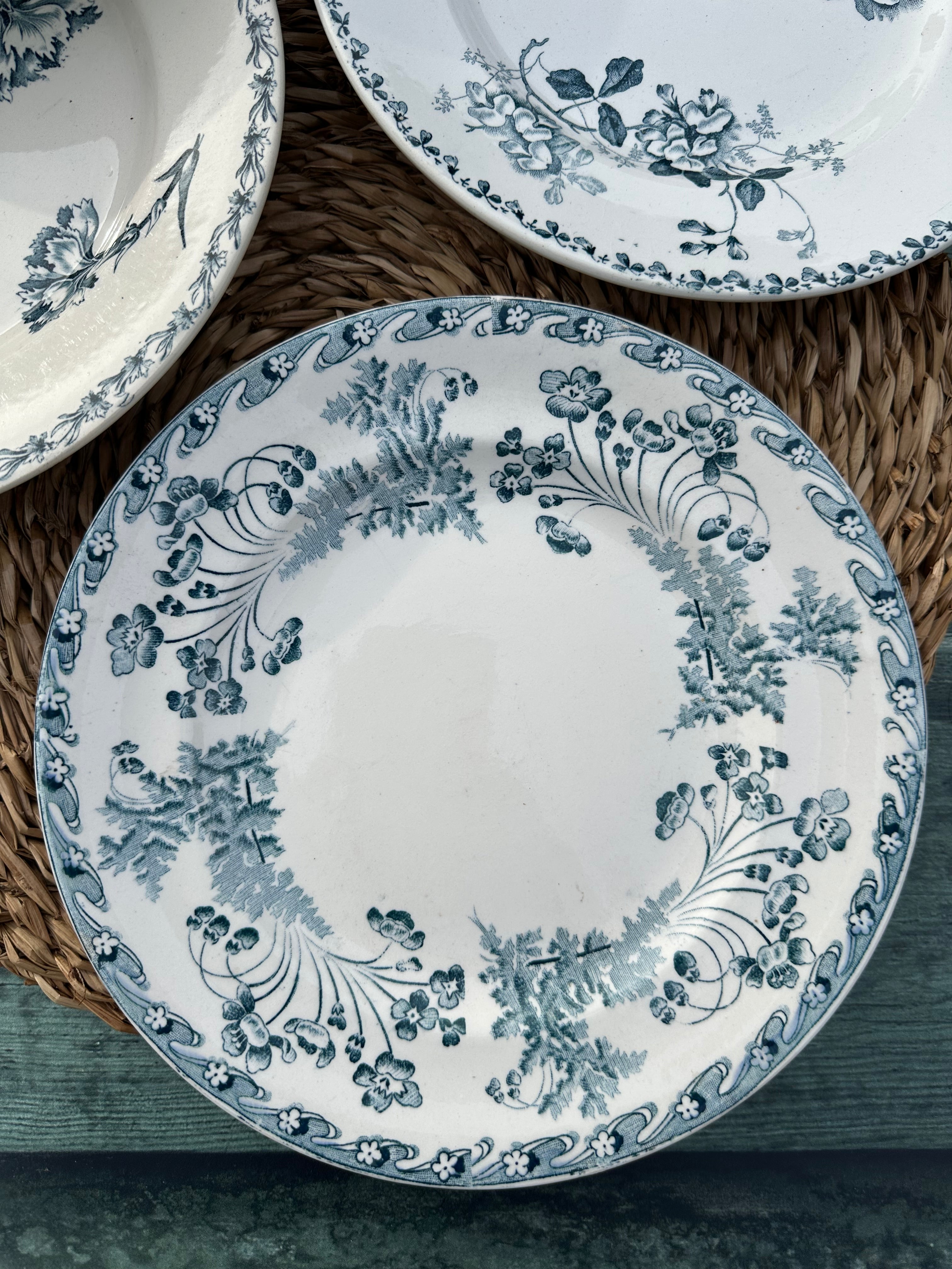 I. Set of 6 mismatched ironstone dinner plates