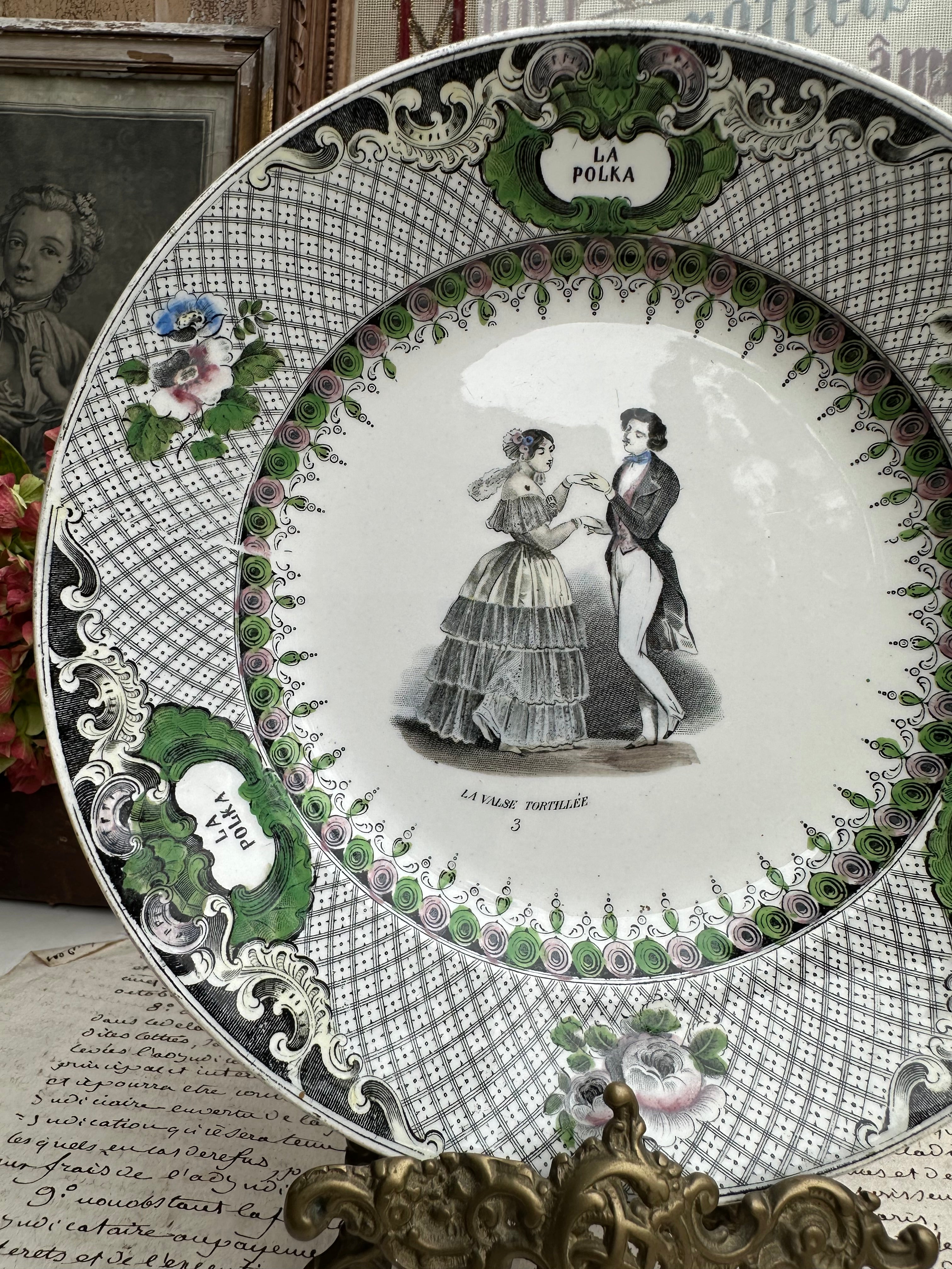 Assiette polychrome Creil et Montereau - La Polka - 1844